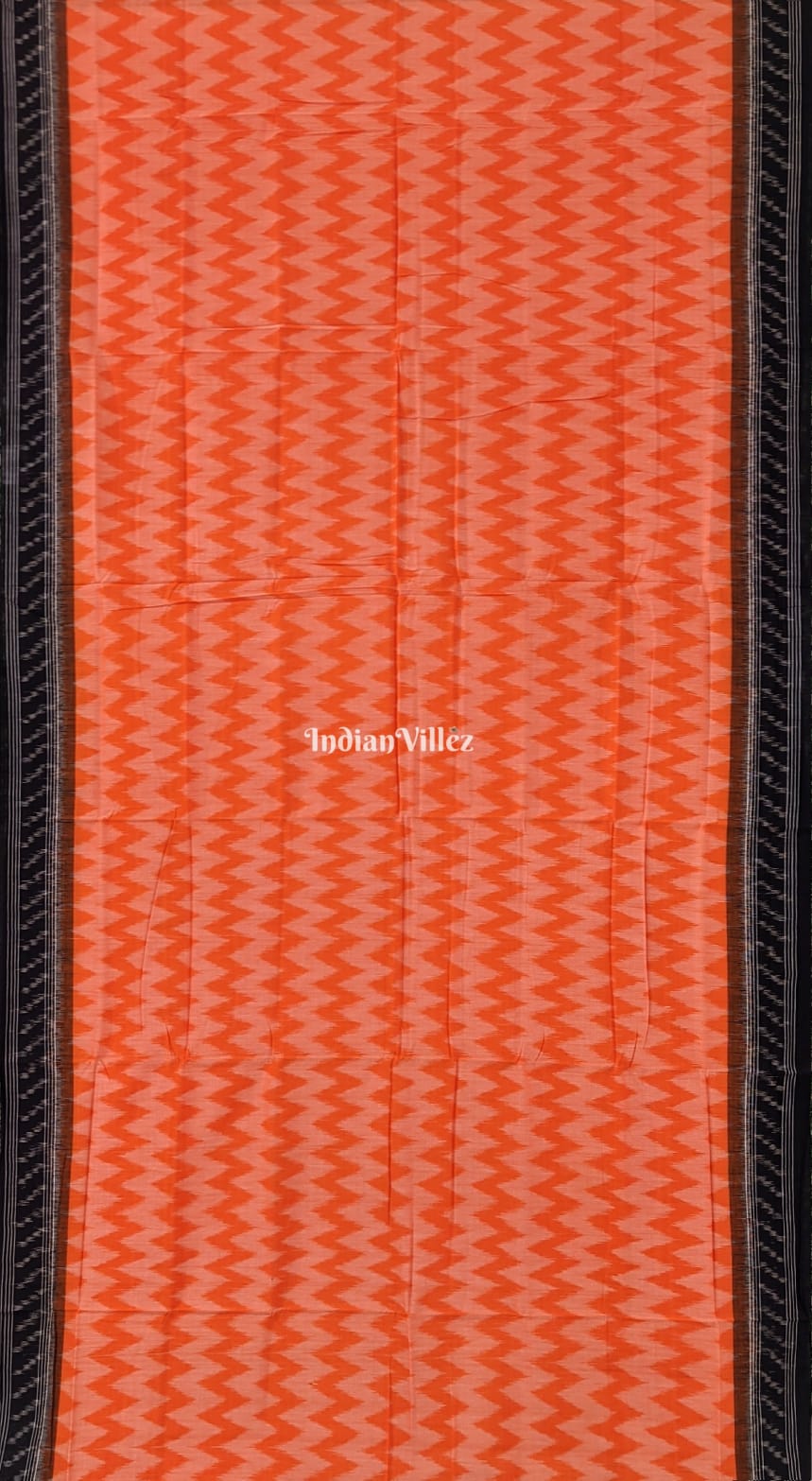 Orange Black Odisha Ikat Sambalpuri Cotton Saree