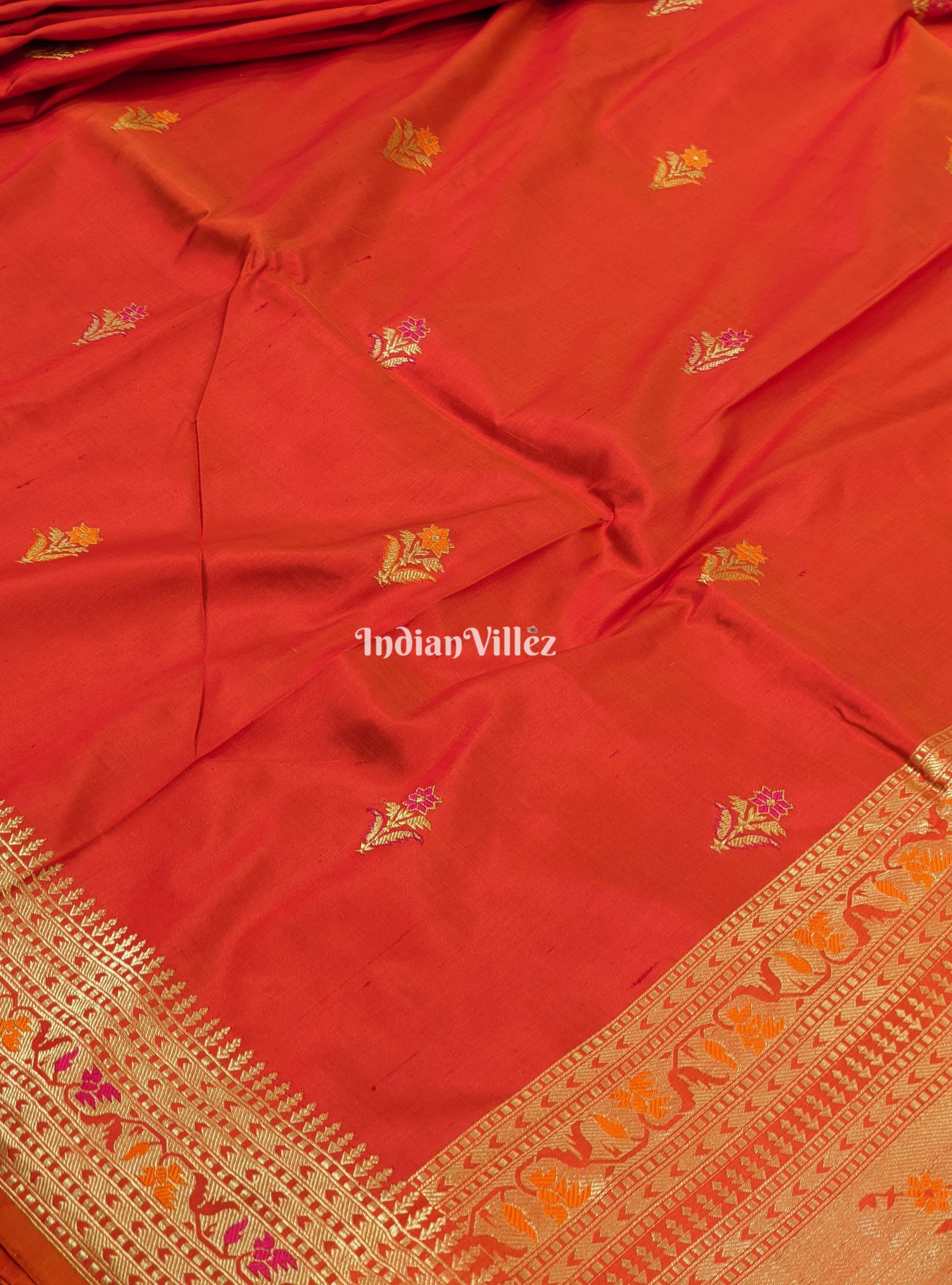 Orange Banarasi Pure Katan Silk Saree