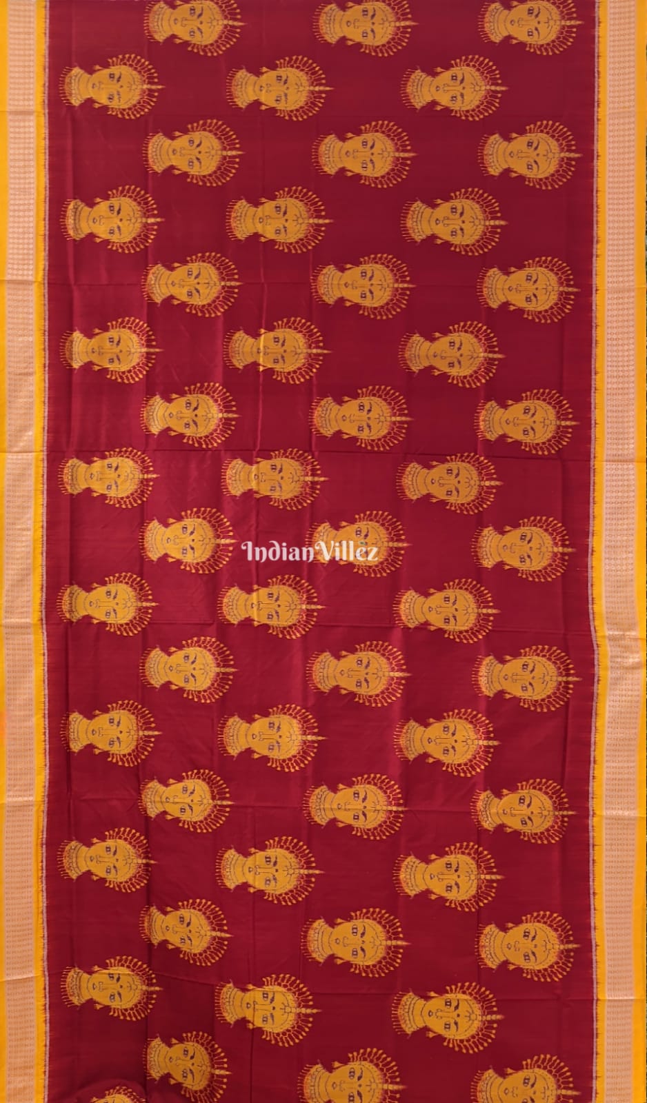 Maroon Yellow Odishi Dancer Theme Sambalpuri Silk Saree