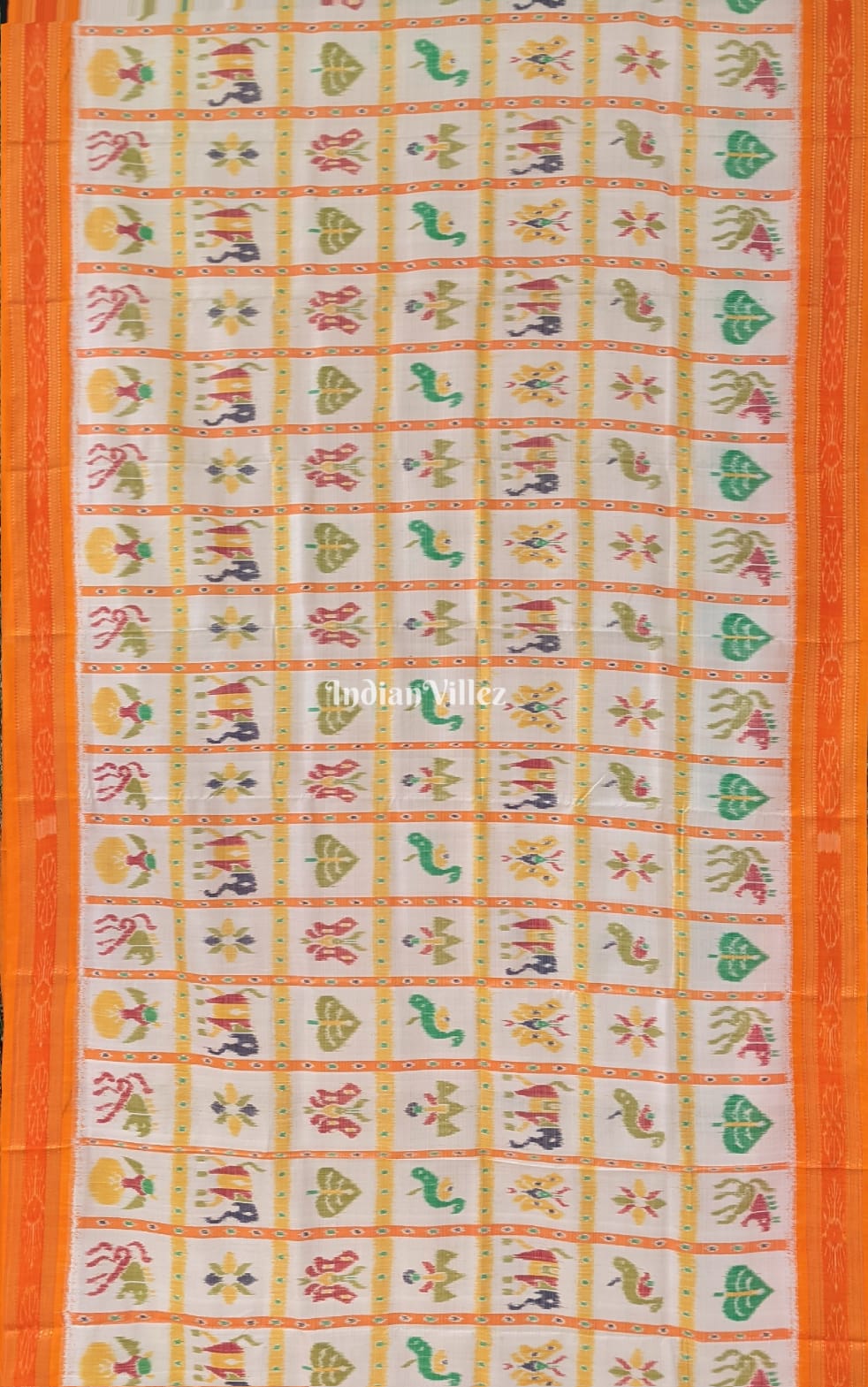 White Nabakothi Odisha Ikat Khandua Silk Saree