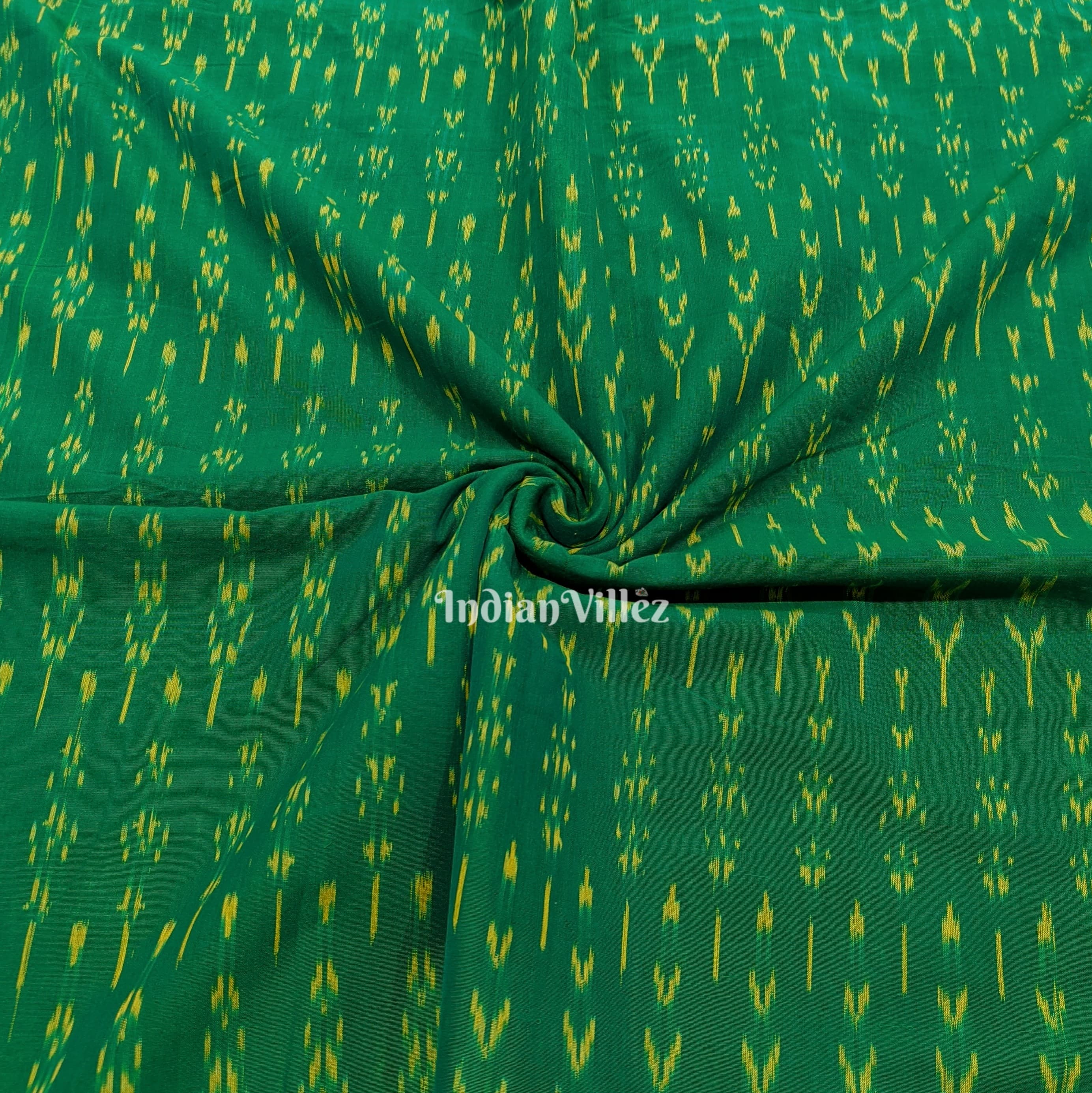 Green Handwoven Cotton Pochampally Ikat Fabric