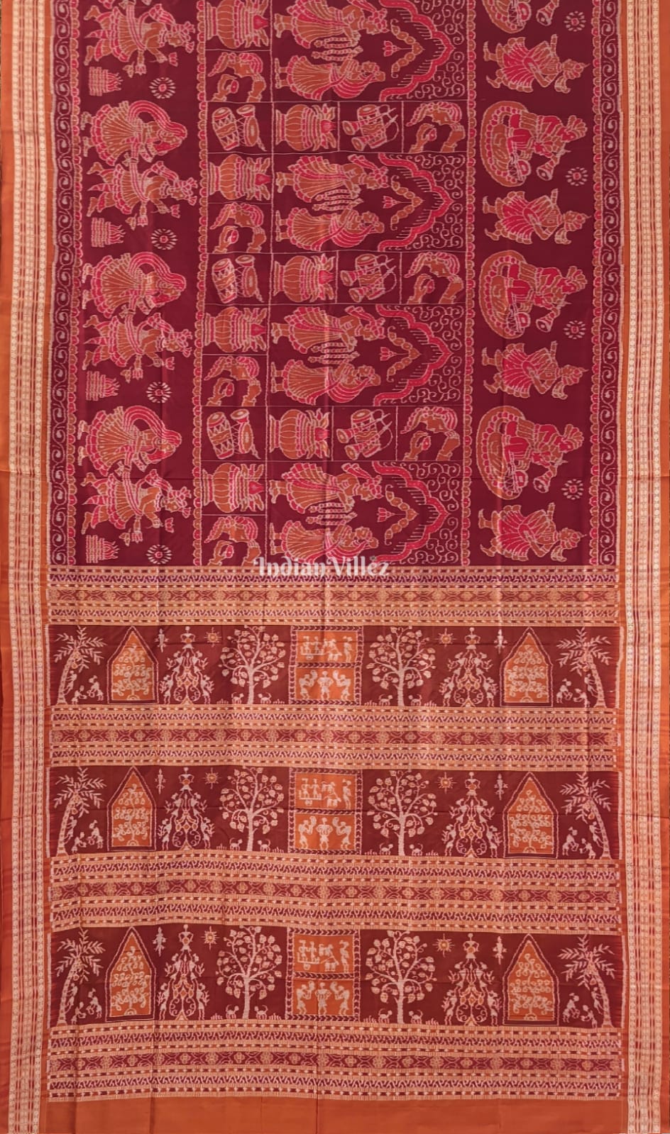 Maroon Marriage Theme Sambalpuri Silk Saree
