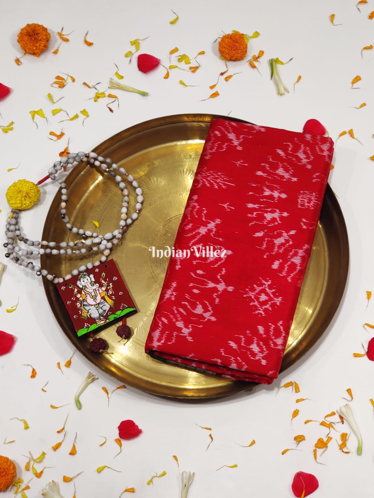 Red Green Tribal Theme Pure Sambalpuri Silk Saree