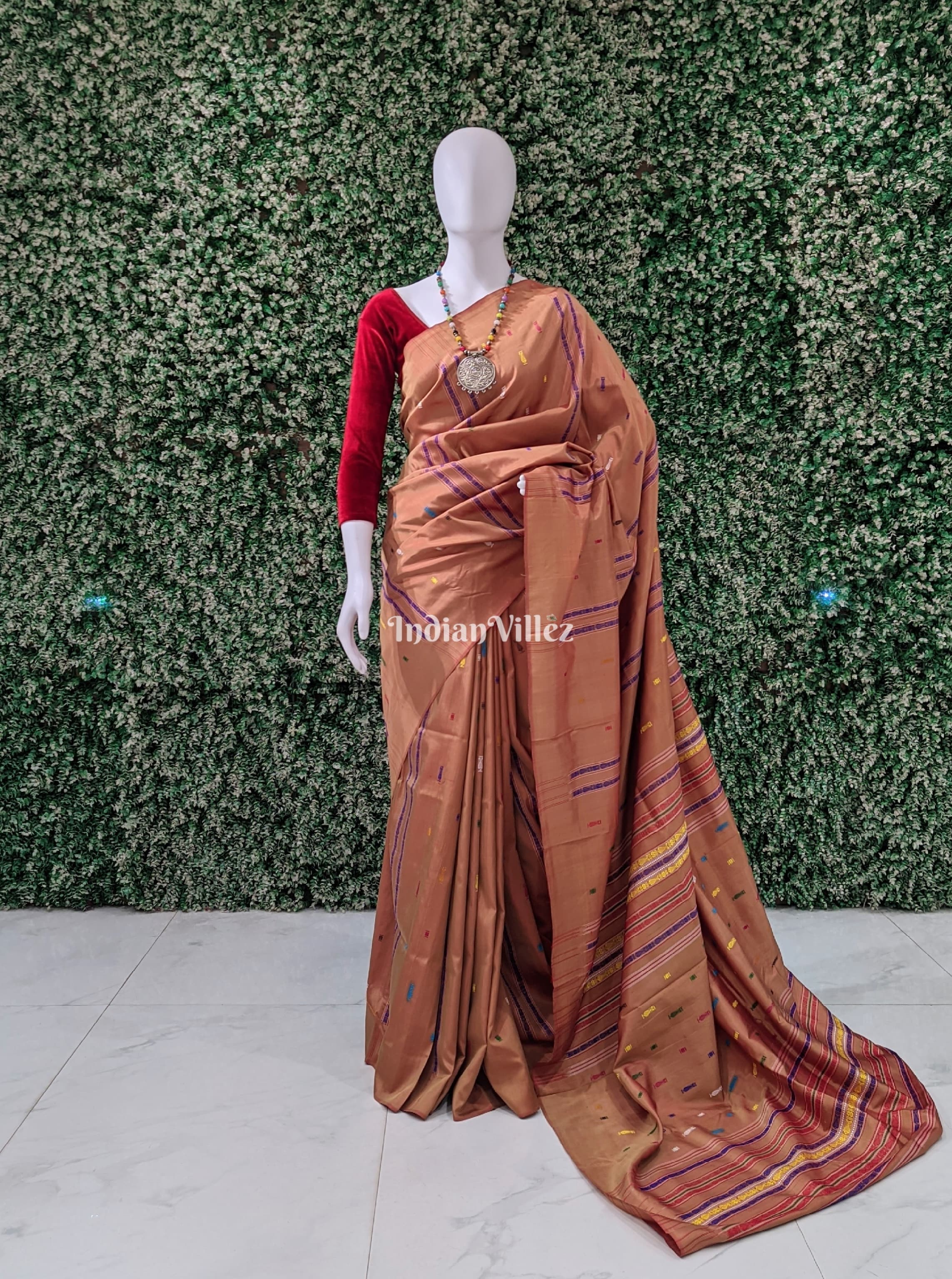 Bronze  Habaspuri Inspired Contemporary  Bomkai Sambalpuri Silk Saree