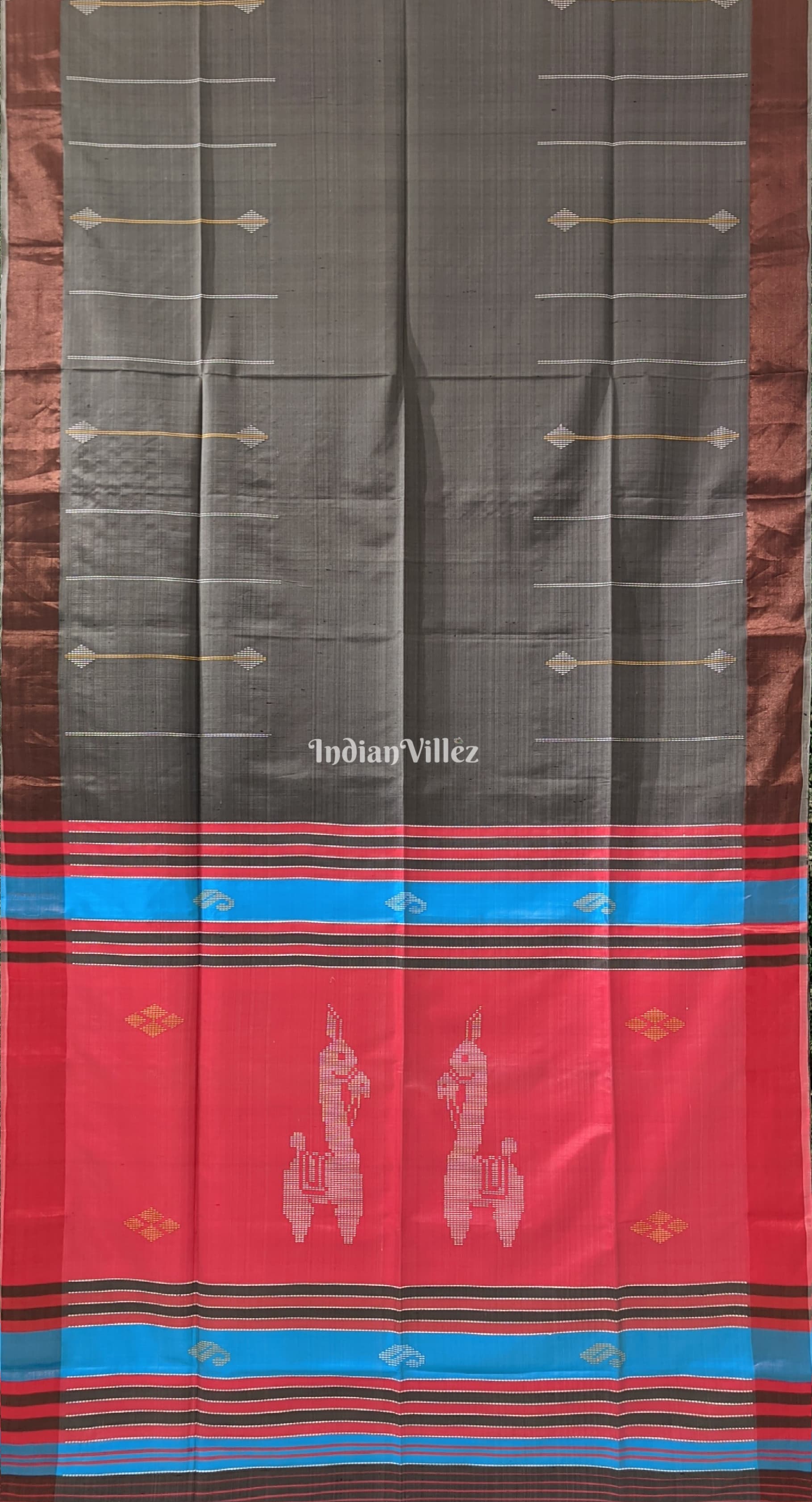 Grey Peach Handwoven Soft Silk Saree