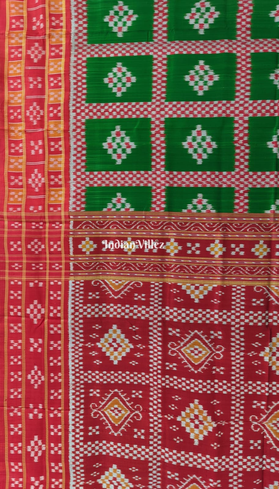 Bottle Green Red Pasapali Khandua Silk Saree