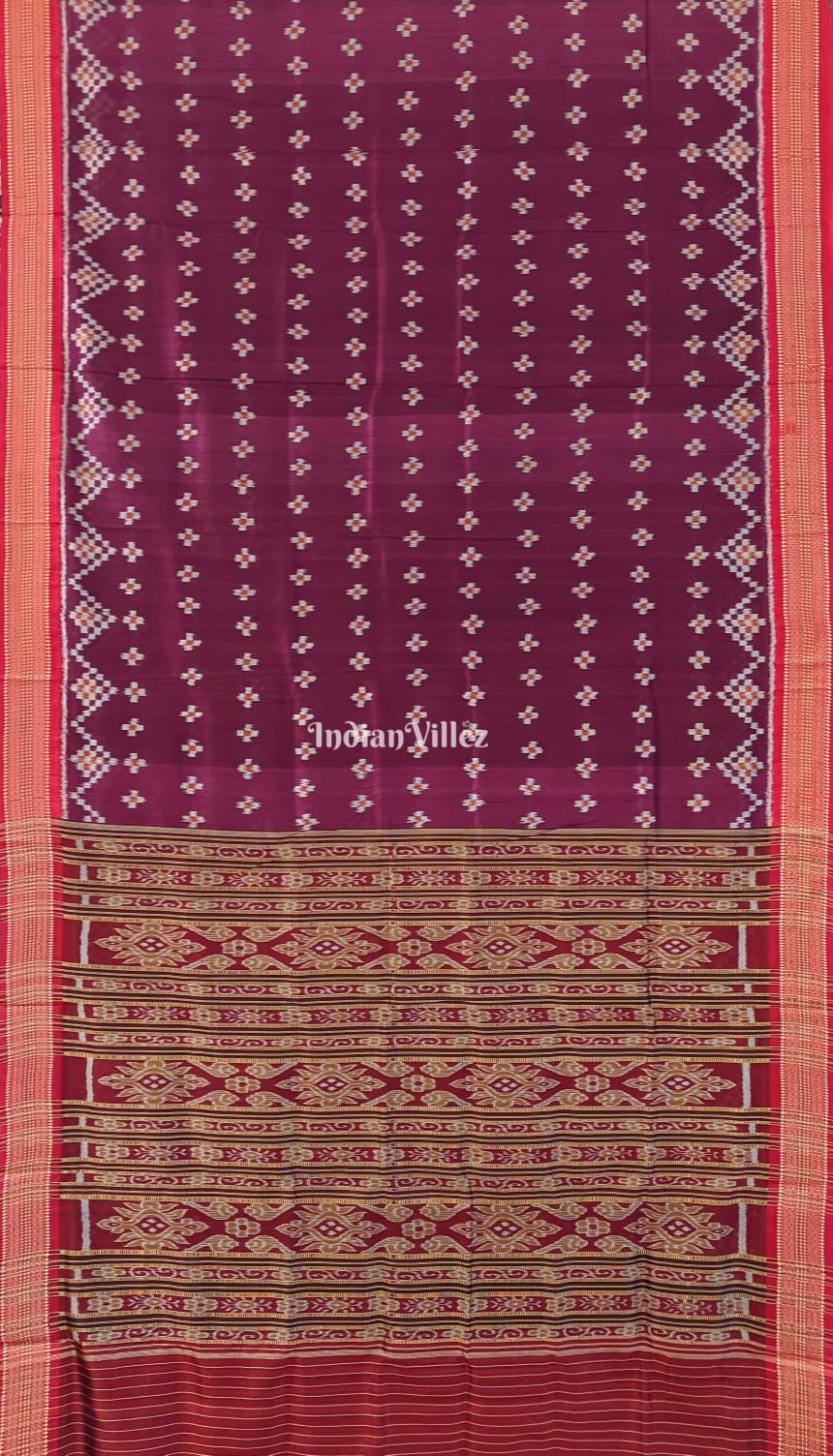 Wine Color Small Pasapali Khandua Silk Saree