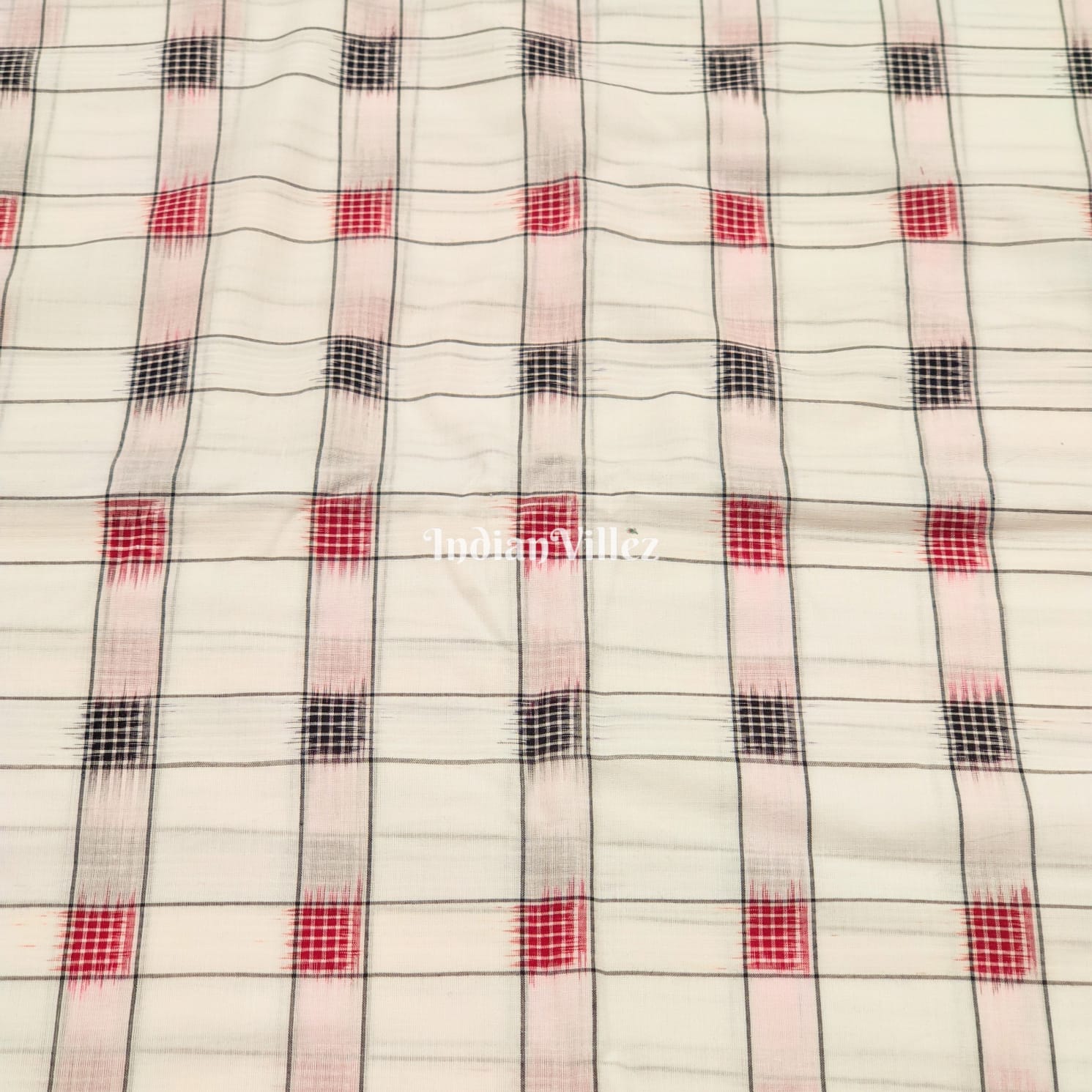 White Odisha Ikat Sambalpuri Cotton Fabric
