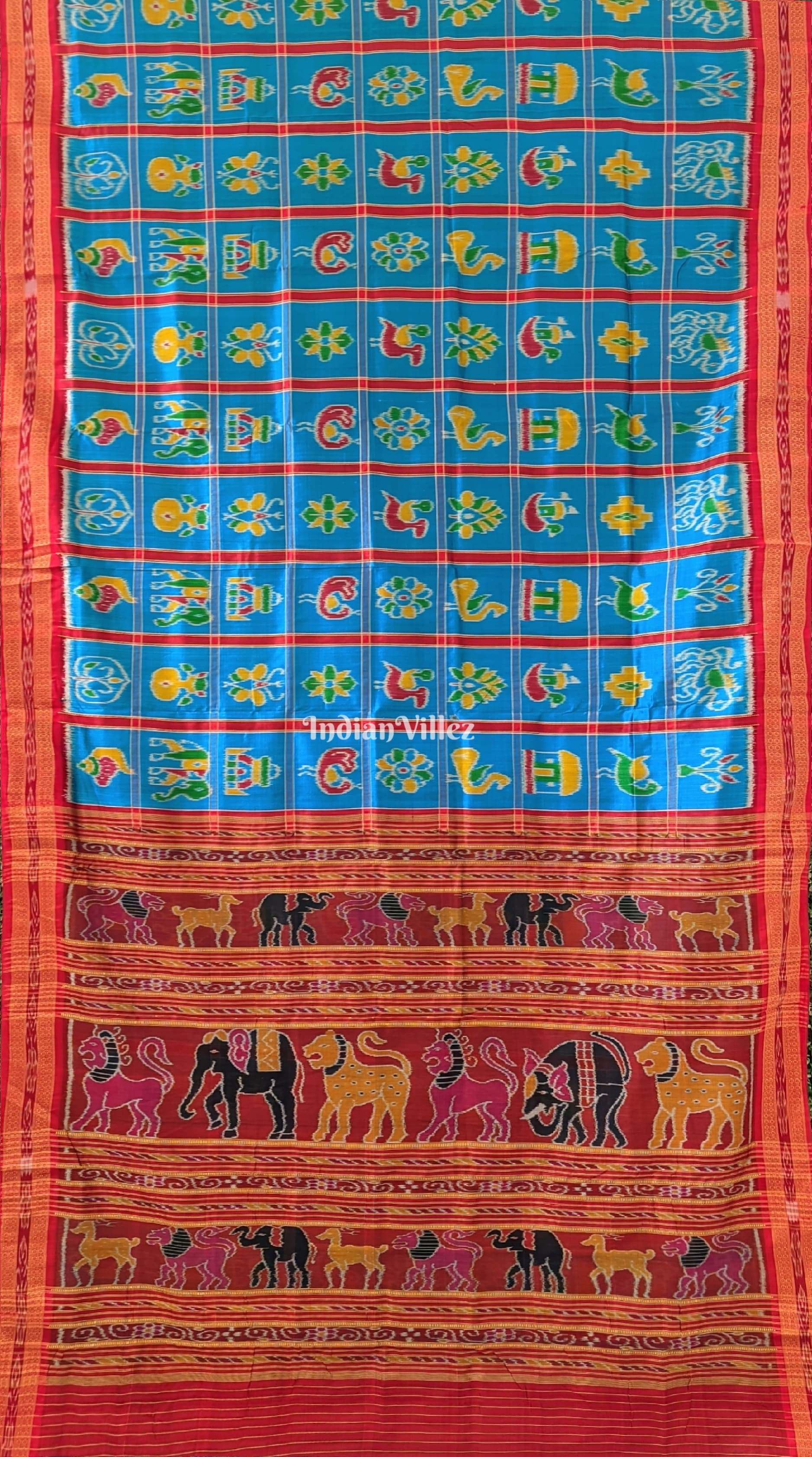 Copper Sulphate Odisha Ikat Nabakothi Khandua Silk Saree