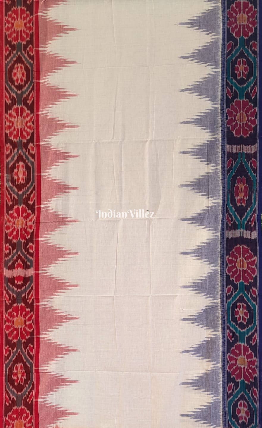 White Red Odisha Ikat Sambalpuri Cotton Saree