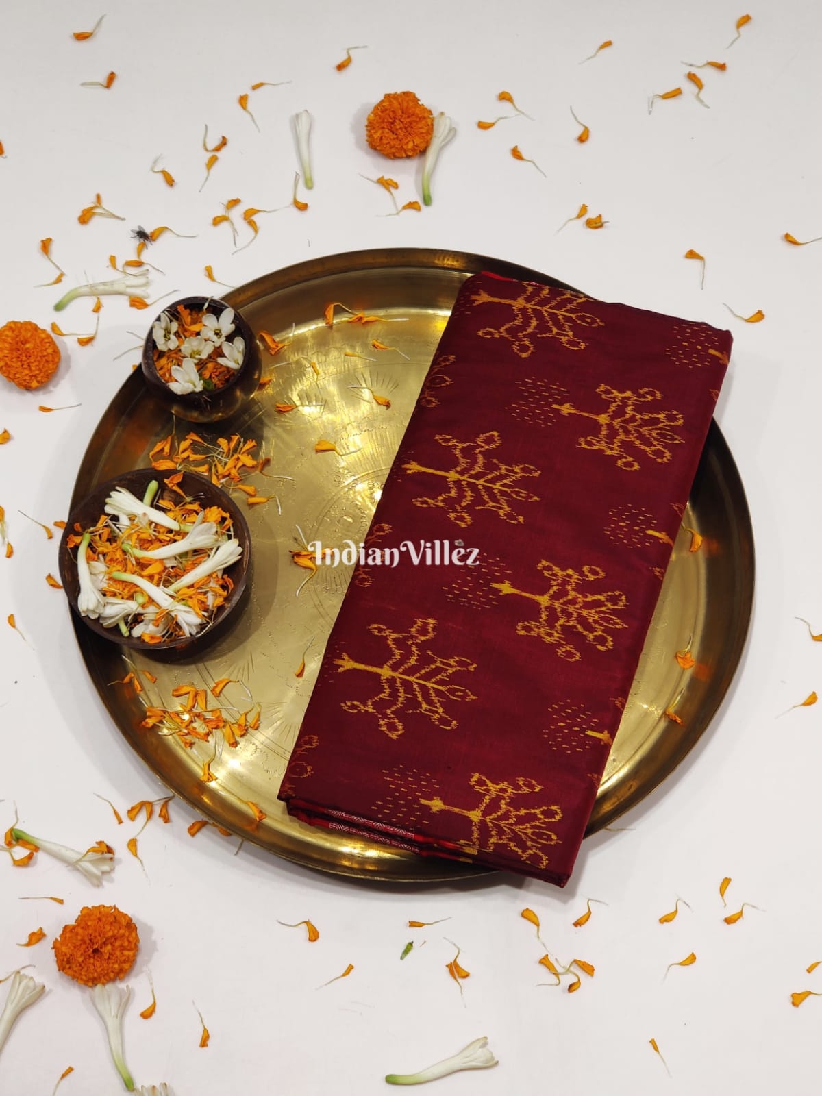 Maroon Tree Design Odisha Ikat Sambalpuri Silk Saree