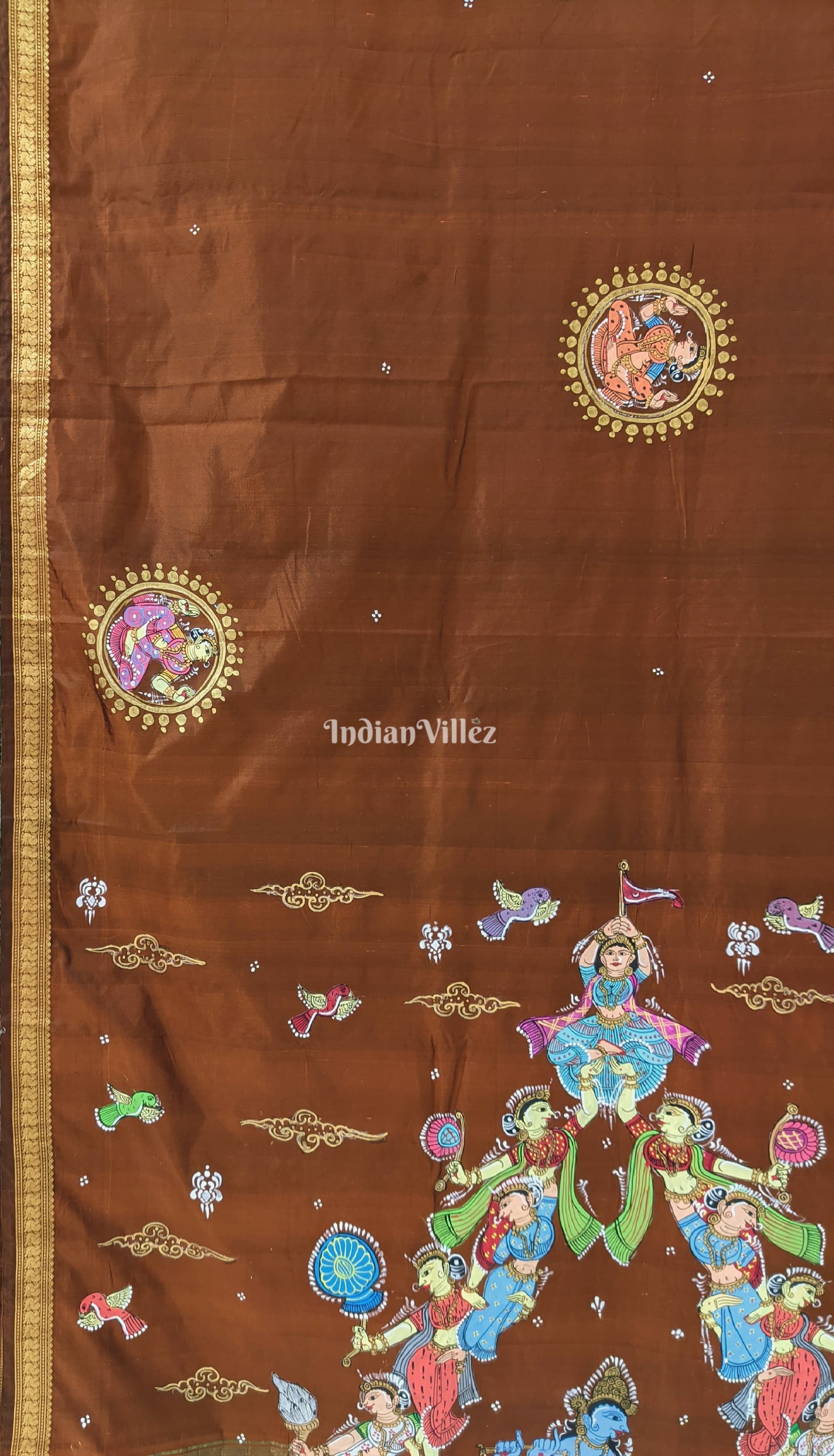 Kandarpa Rath Pattachitra Art on Pure Kanjivaram Silk Saree