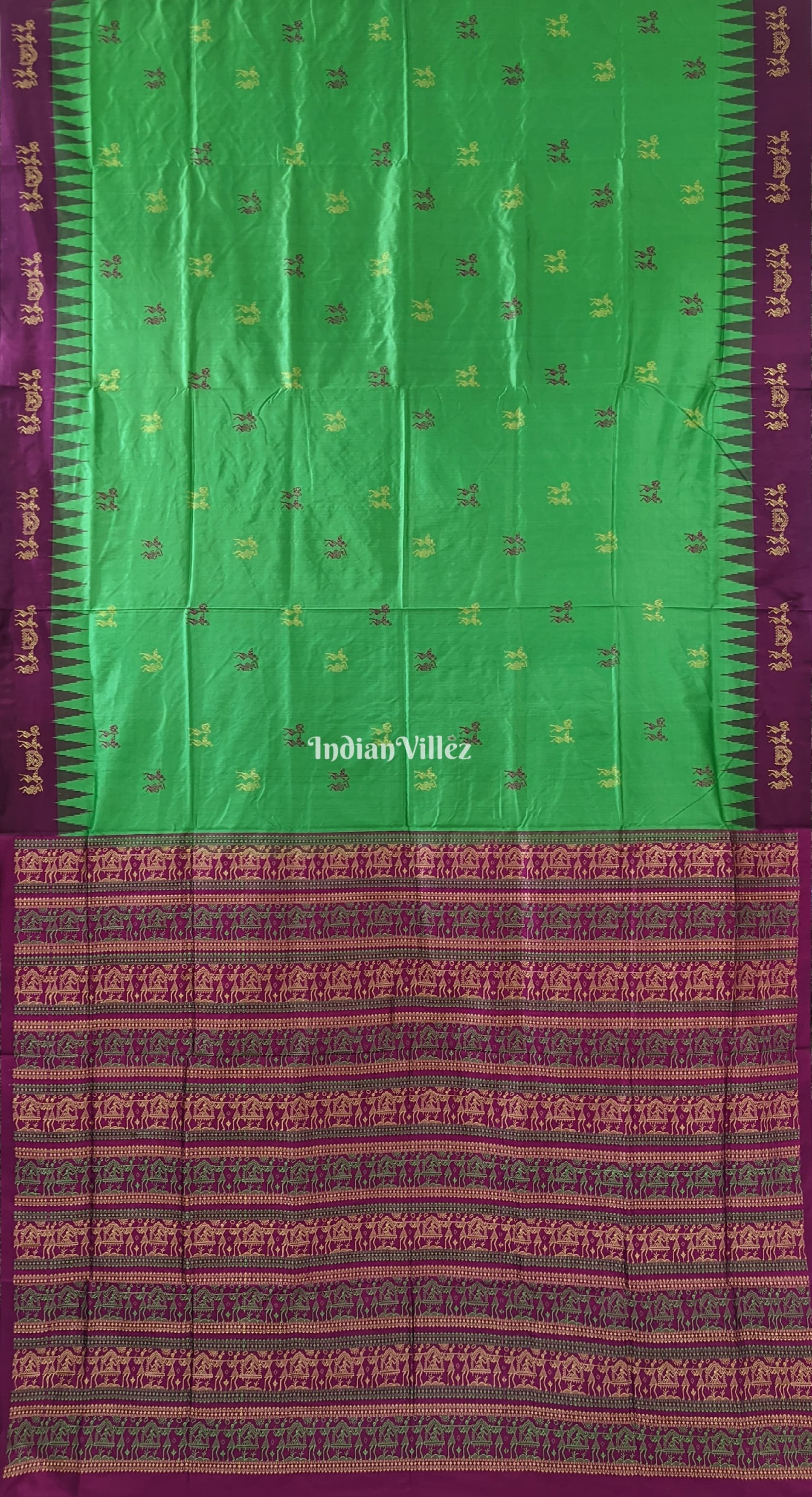 Green Magenta Tribal Doli Sawari Sambalpuri Bomkai Silk Saree