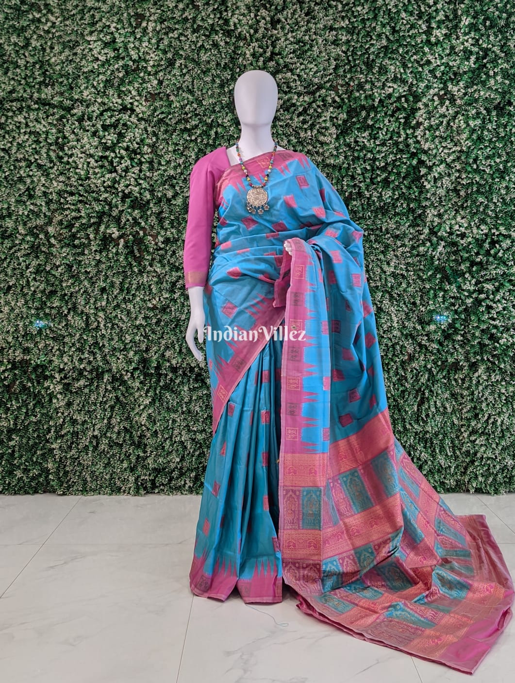 Copper Sulphate Pink Bomkai Sambalpuri Silk Saree