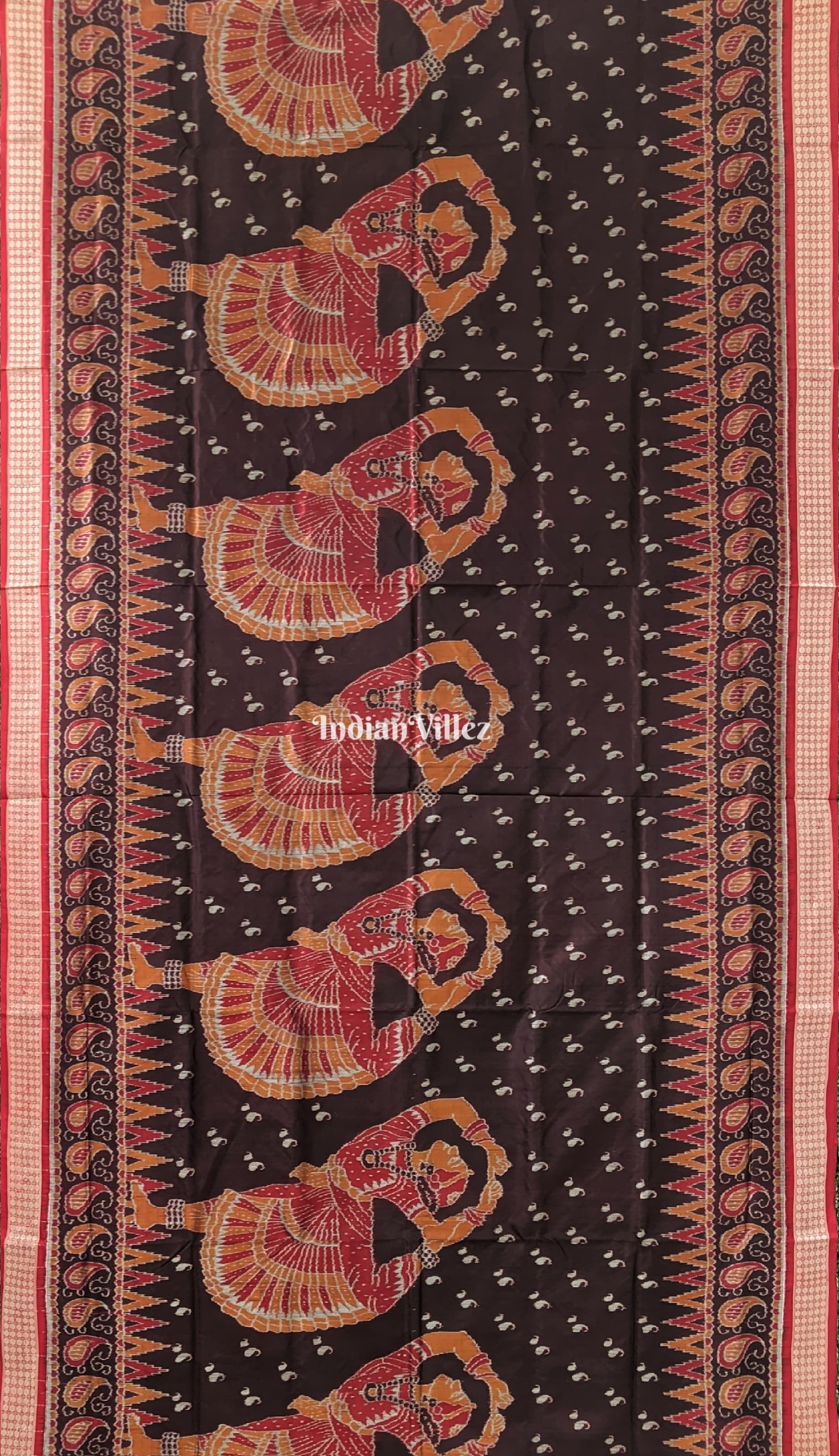 Wine Maroon Nartaki Theme Sambalpuri Pure Silk Saree