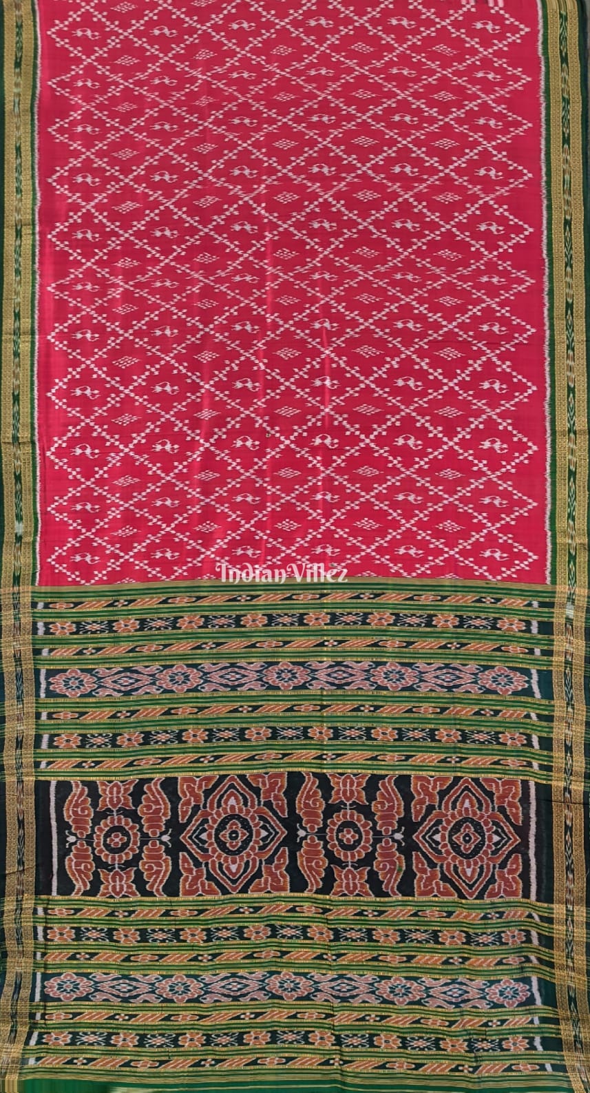 Maroon Tribal Odisha Handloom Khandua Silk Saree