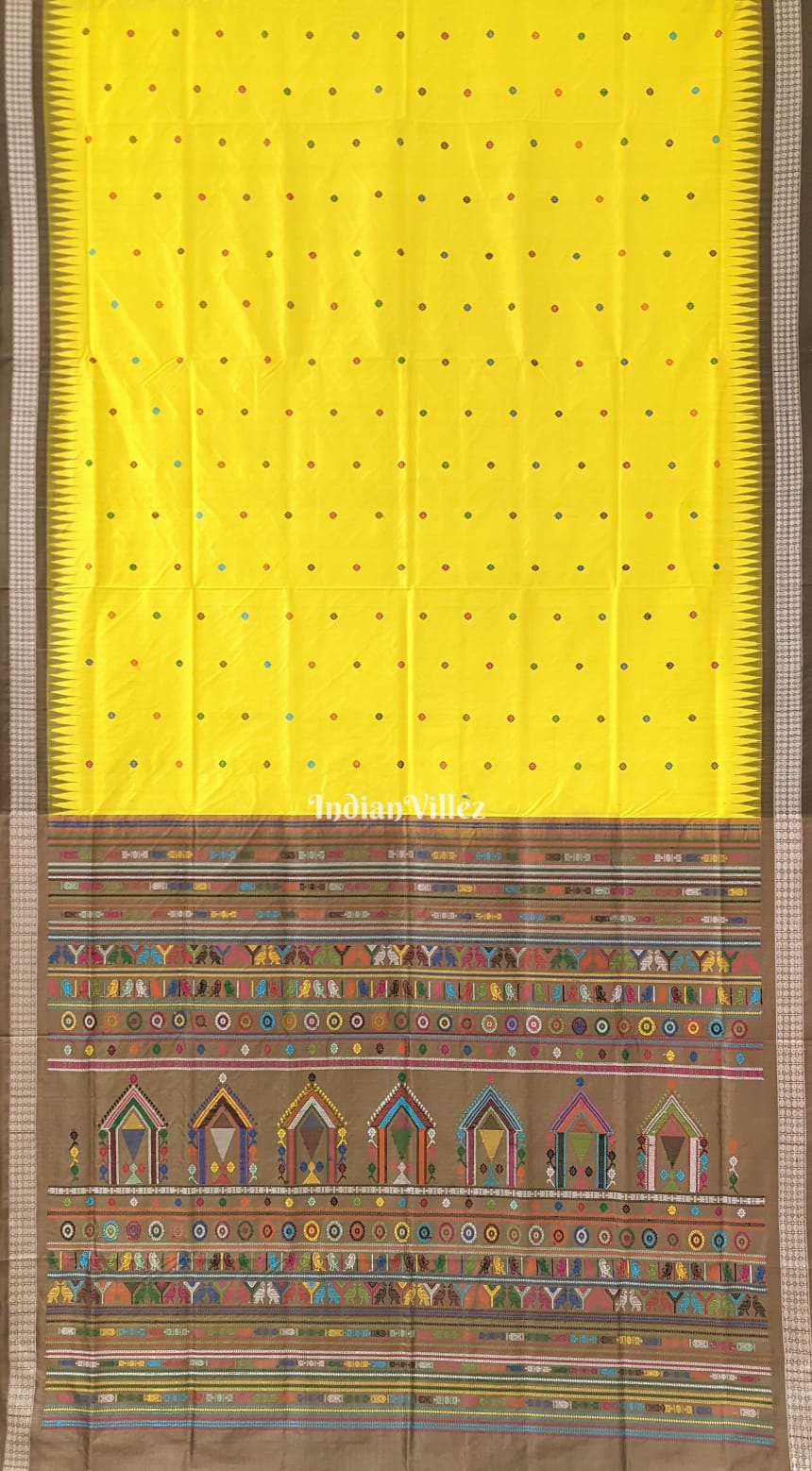 Yellow Dolabedi Bomkai Sambalpuri Silk Saree