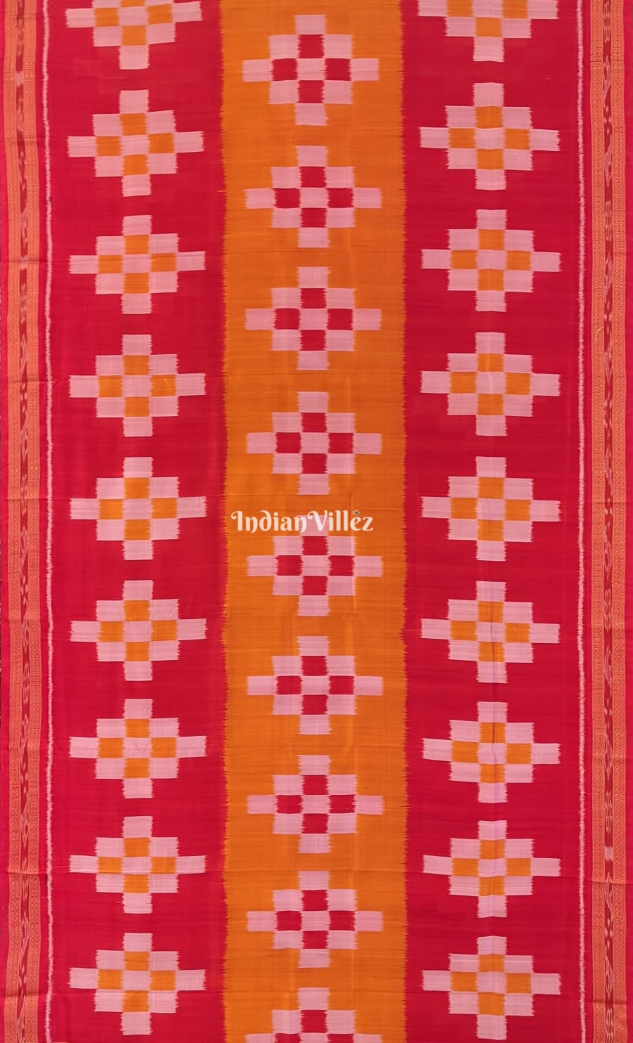 Red Golden Pasapali Odisha Ikat Khandua Silk Saree