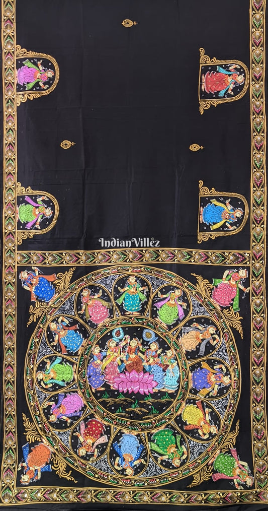 Black Chandua Theme Pattachitra Art Silk Saree
