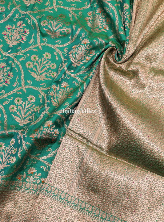 Aqua Green Designer Meenakari Banarasi Katan Silk Saree