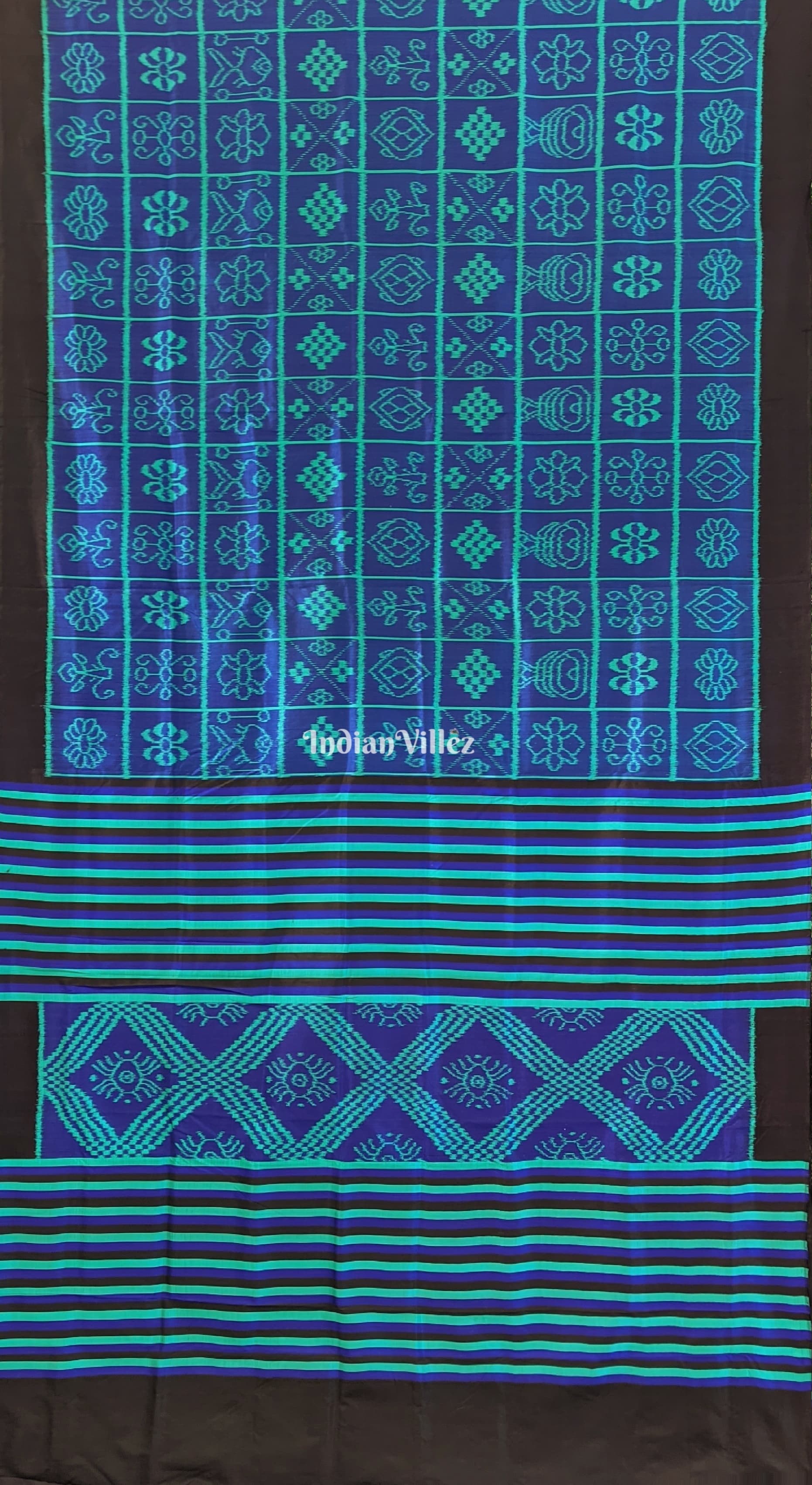 Blue Green Nabakothi Contemporary Designer Silk Saree