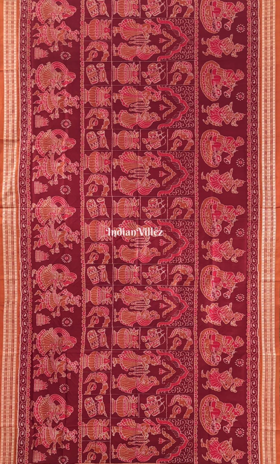 Maroon Marriage Theme Sambalpuri Silk Saree