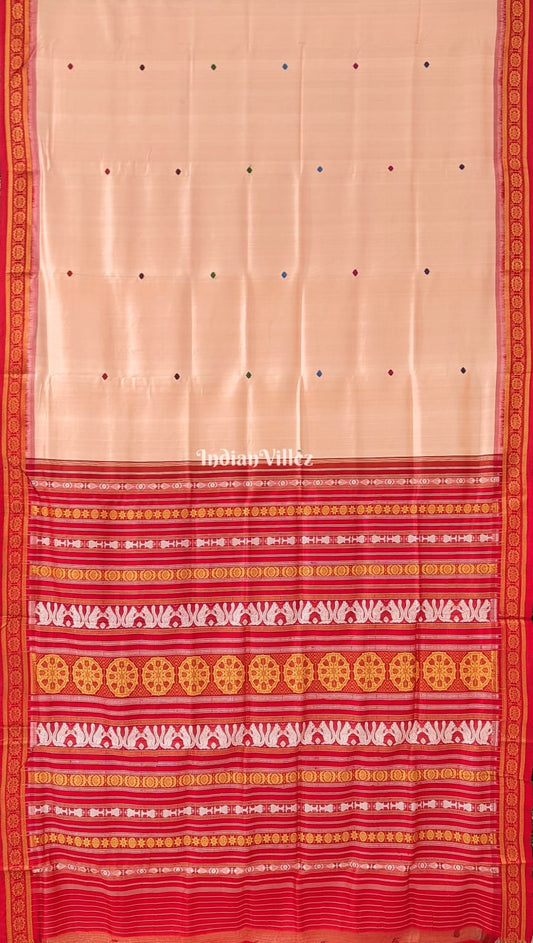 Peach Single Butta design Odisha Ikat Khandua Silk Saree