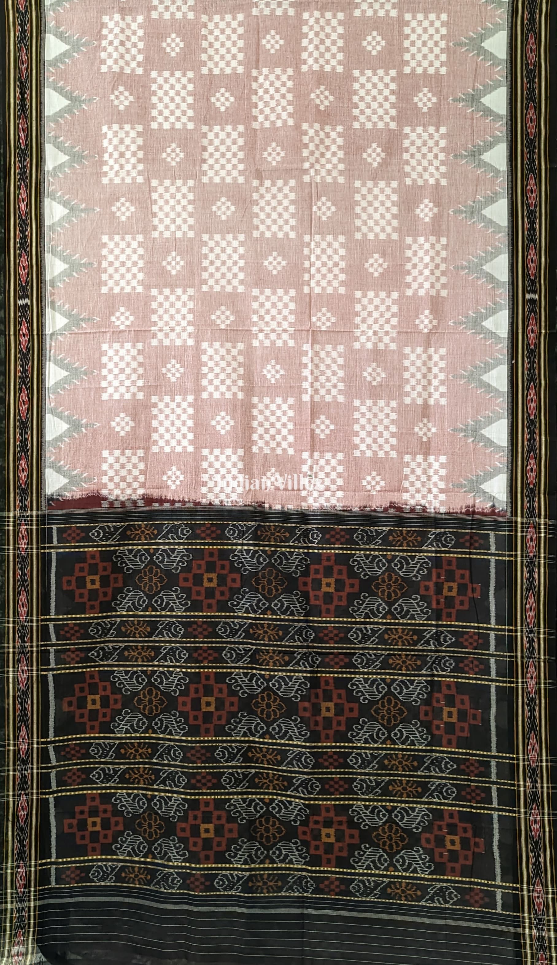 Lemonade Pink Odisha Ikat Sambalpuri Cotton Saree