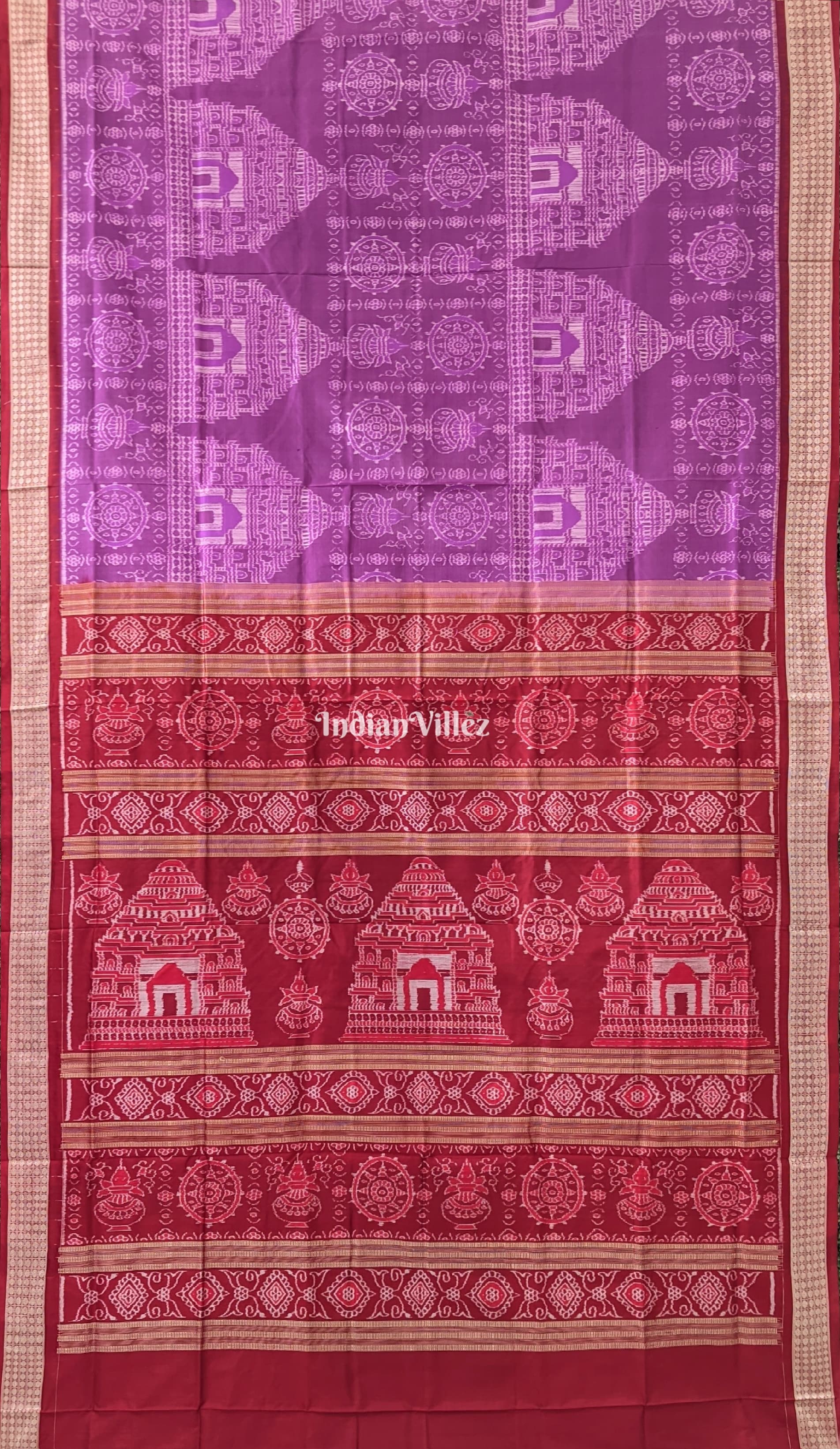 Lavender Maroon Konark Theme Sambalpuri Pure Silk Saree