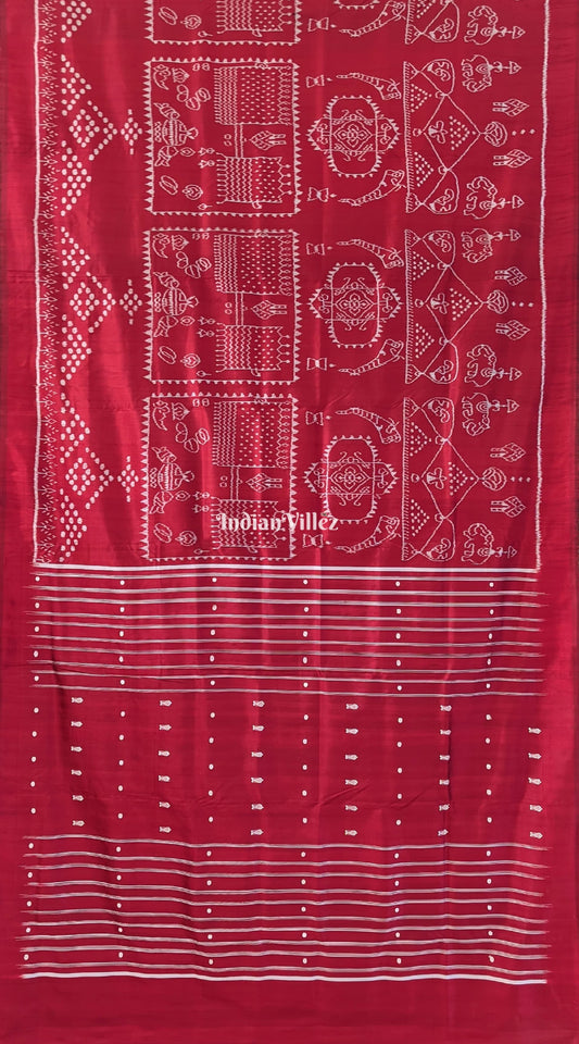 Maroon Marriage Theme Odisha Ikat Contemporary Silk Saree