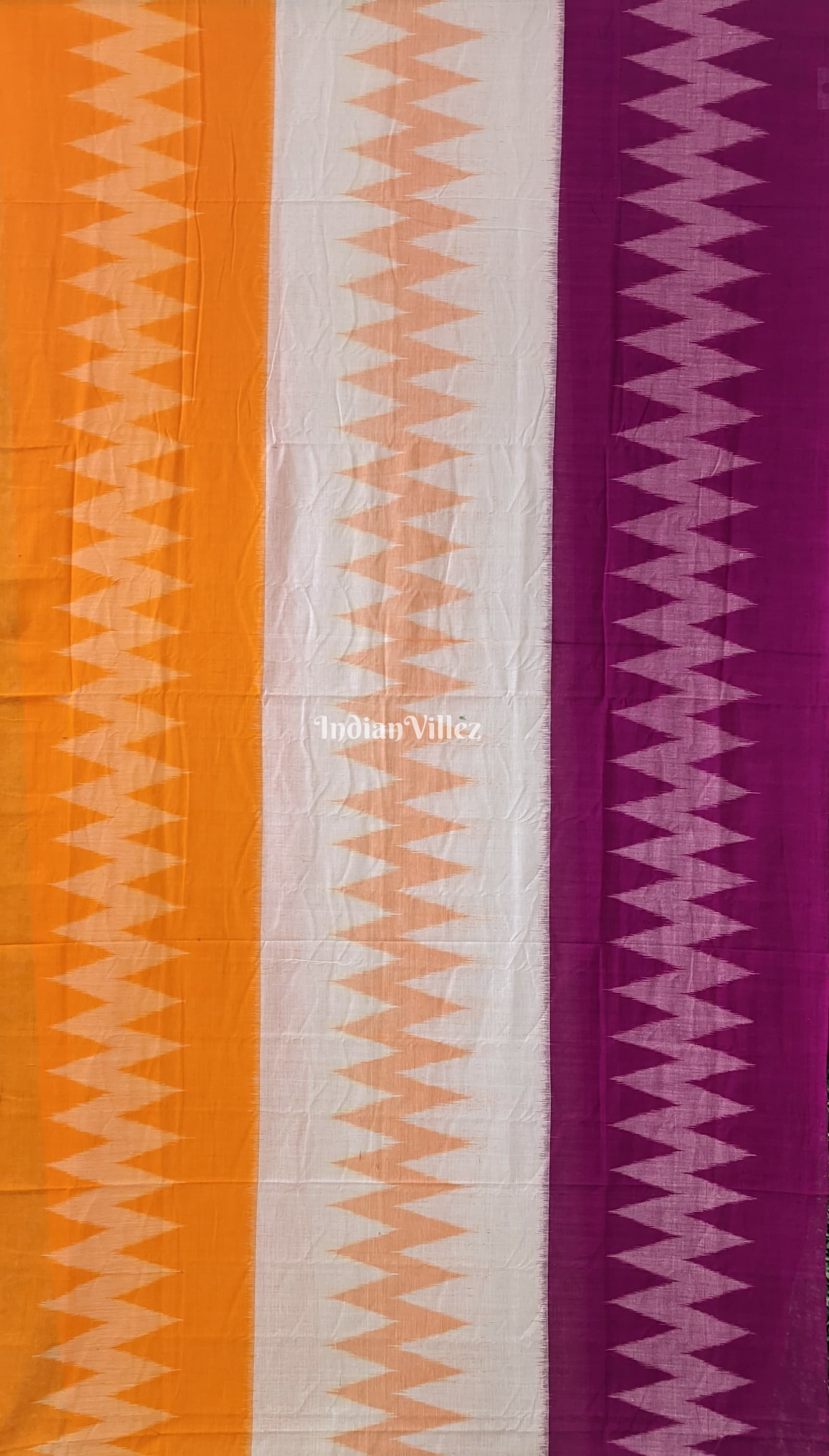 Yellow Purple White Maniabandha Odisha Ikat Cotton Saree