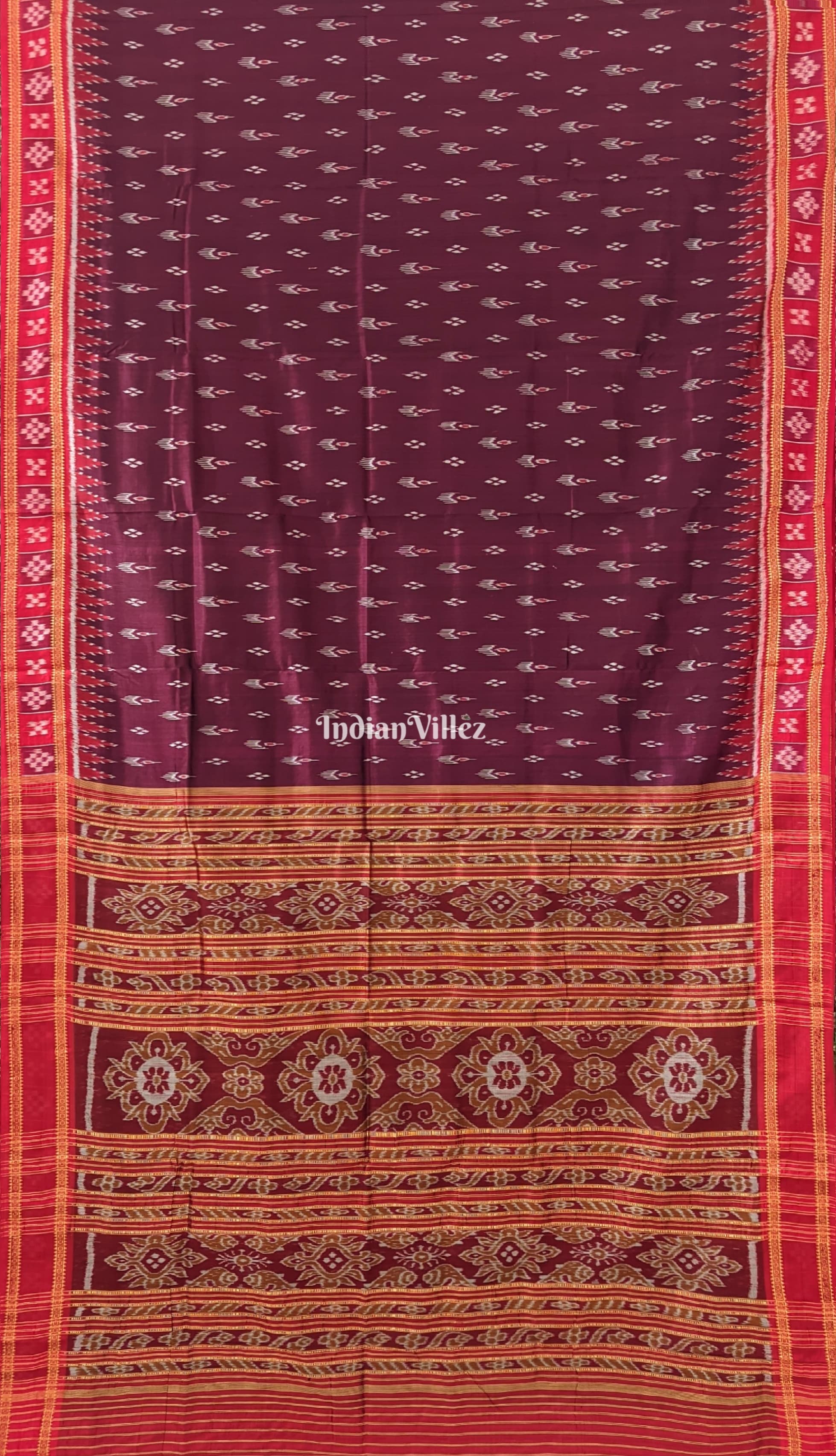 Wine Pasapali Border Mayur Chandrika Khandua Silk Saree