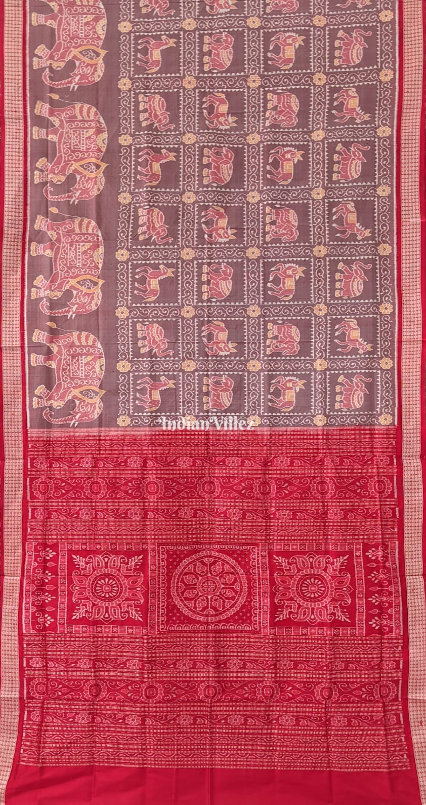 Brown Red Pure Sambalpuri Ikat Silk Pastel Saree