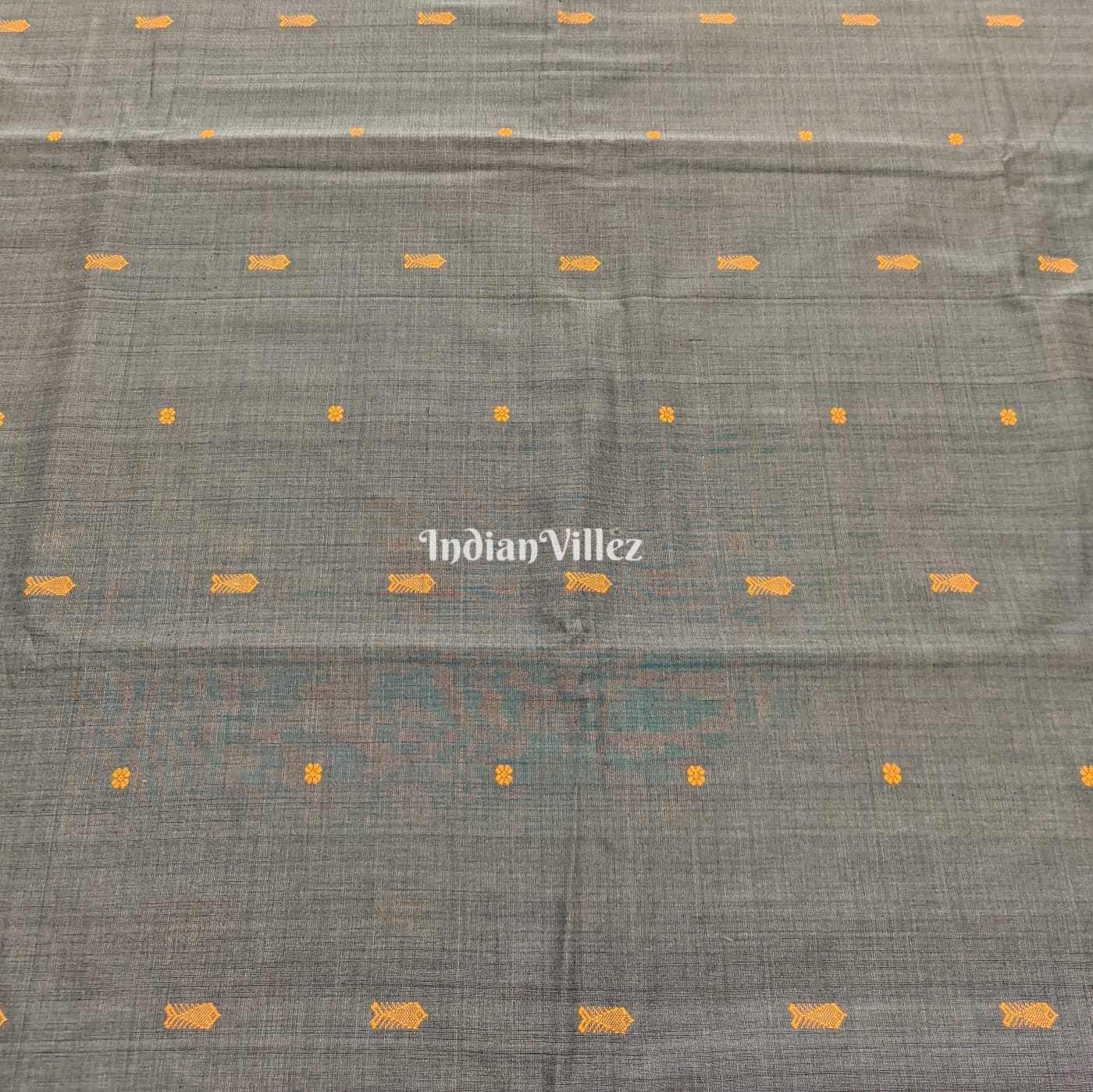 Grey Fish & Flower Motif Bomkai Cotton Fabric
