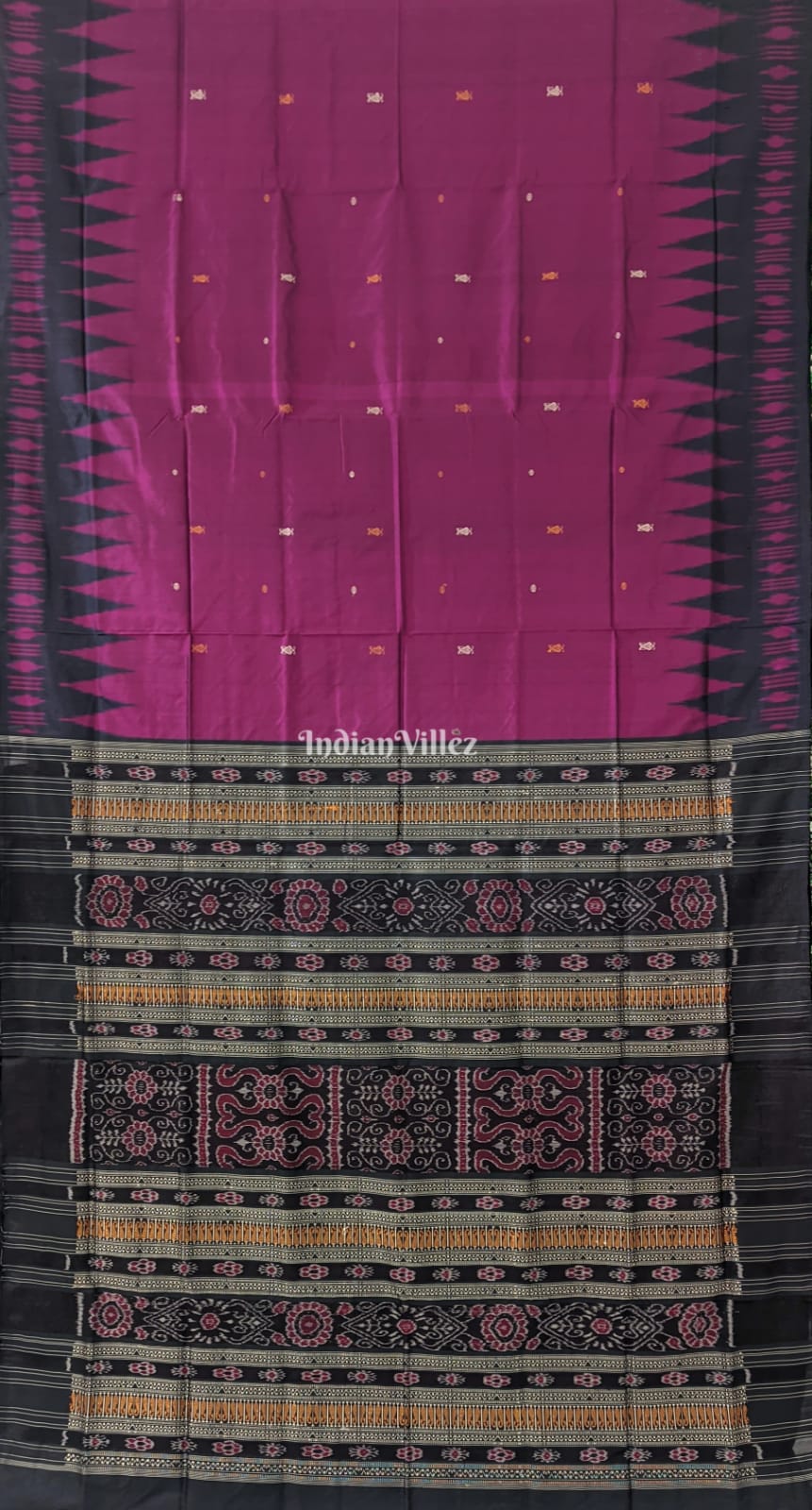 Wine Color Bomkai Sambalpuri Ikat Silk Saree