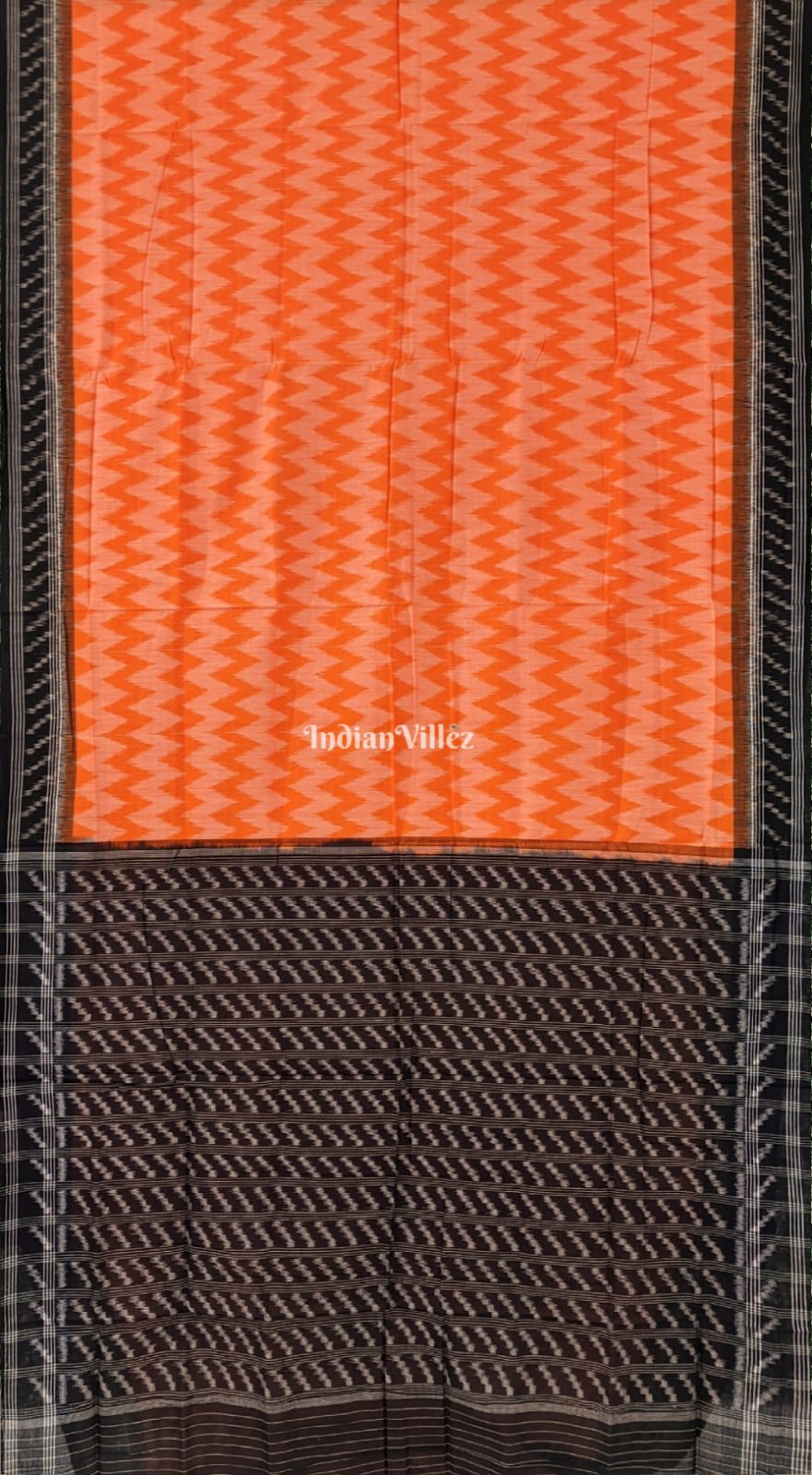 Orange Black Odisha Ikat Sambalpuri Cotton Saree