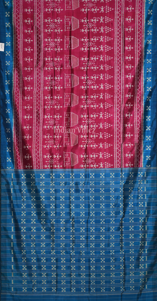 Magenta Pink Blue Tribal Theme Odisha Ikat Contemporary Designer Silk Saree