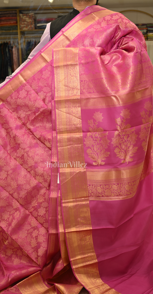 Exclusive Rani Pink Golden Brocade Pure Kanjivaram Silk Saree