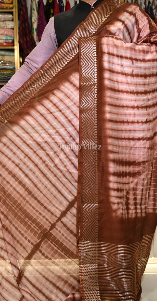 Coffee Block Printed Shibori Cotton Saree