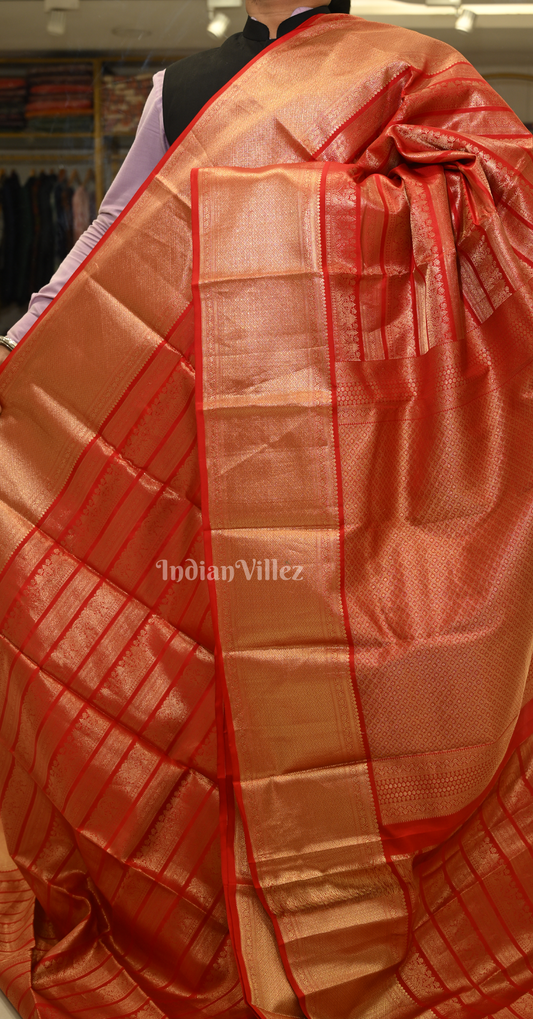 Exclusive Red Golden Stripe Pure Kanjivaram Tissue Silk Saree