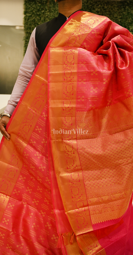 Exclusive Mehendi Green Red Pure Kanjivaram Tissue Silk Saree