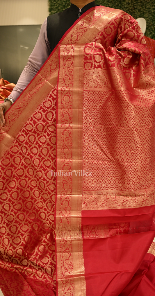 Exclusive Maroon Floral Brocade Pure Kanjivaram Silk Saree