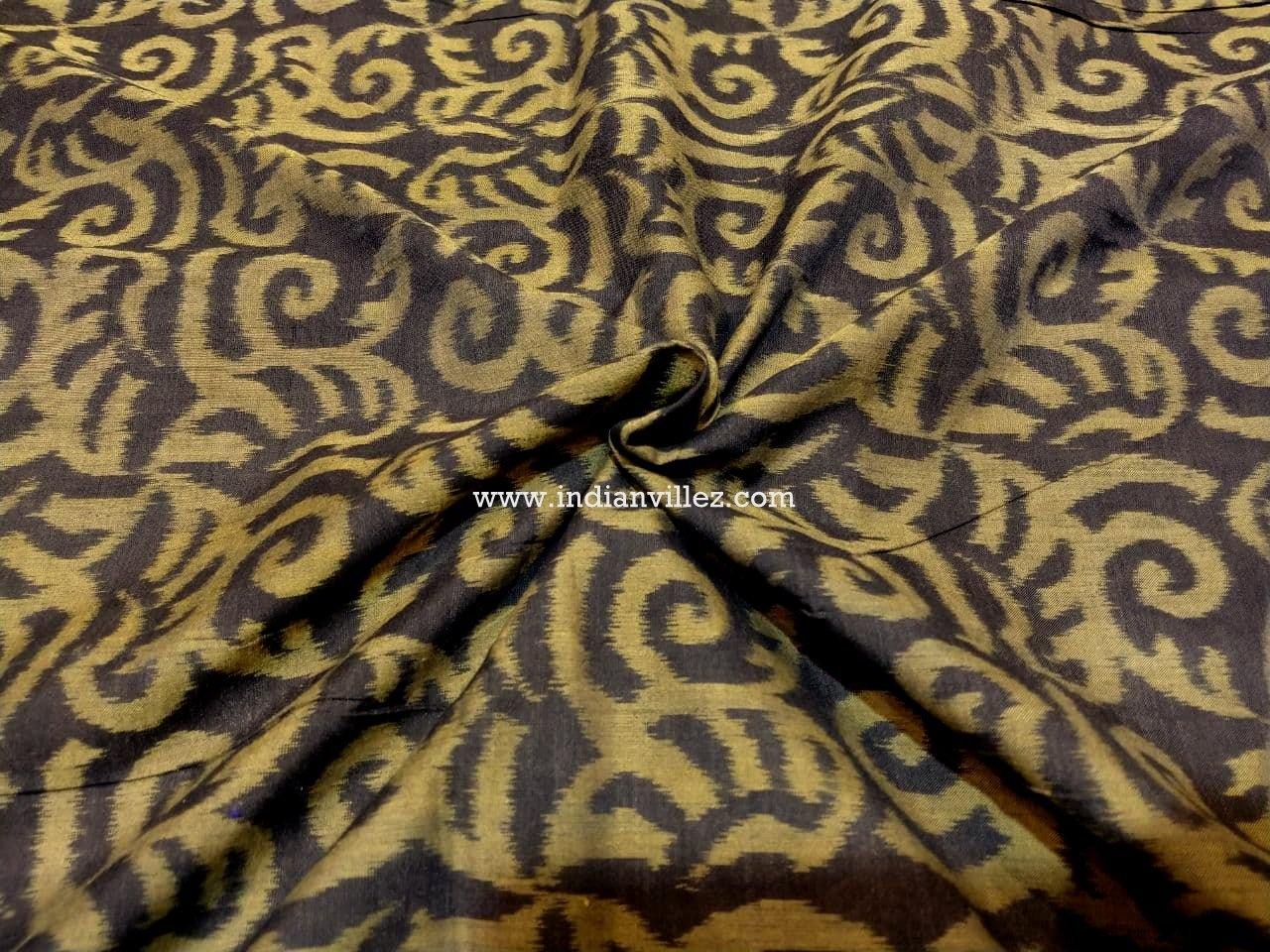 Black Base with Golden Spiral Motif Cotton Ikat Handloom Fabric - IndianVillèz