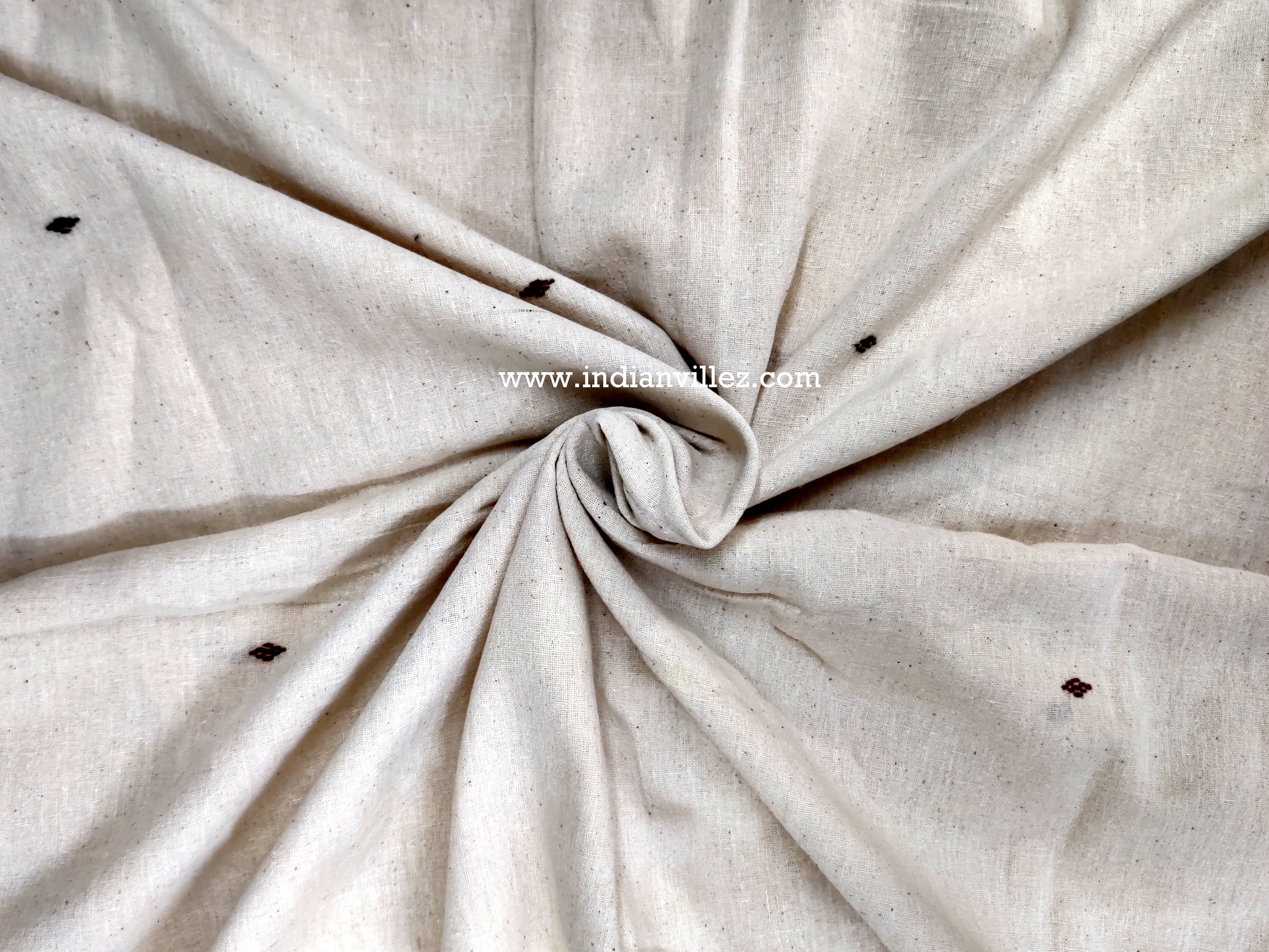 White with Diamond Motifs Kotpad Handloom Fabric - IndianVillèz