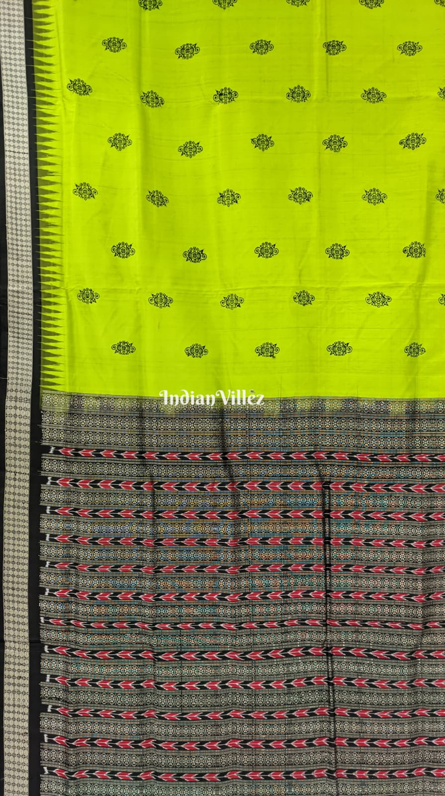 Parrot Green Bomkai Sambalpuri Ikat Silk Saree