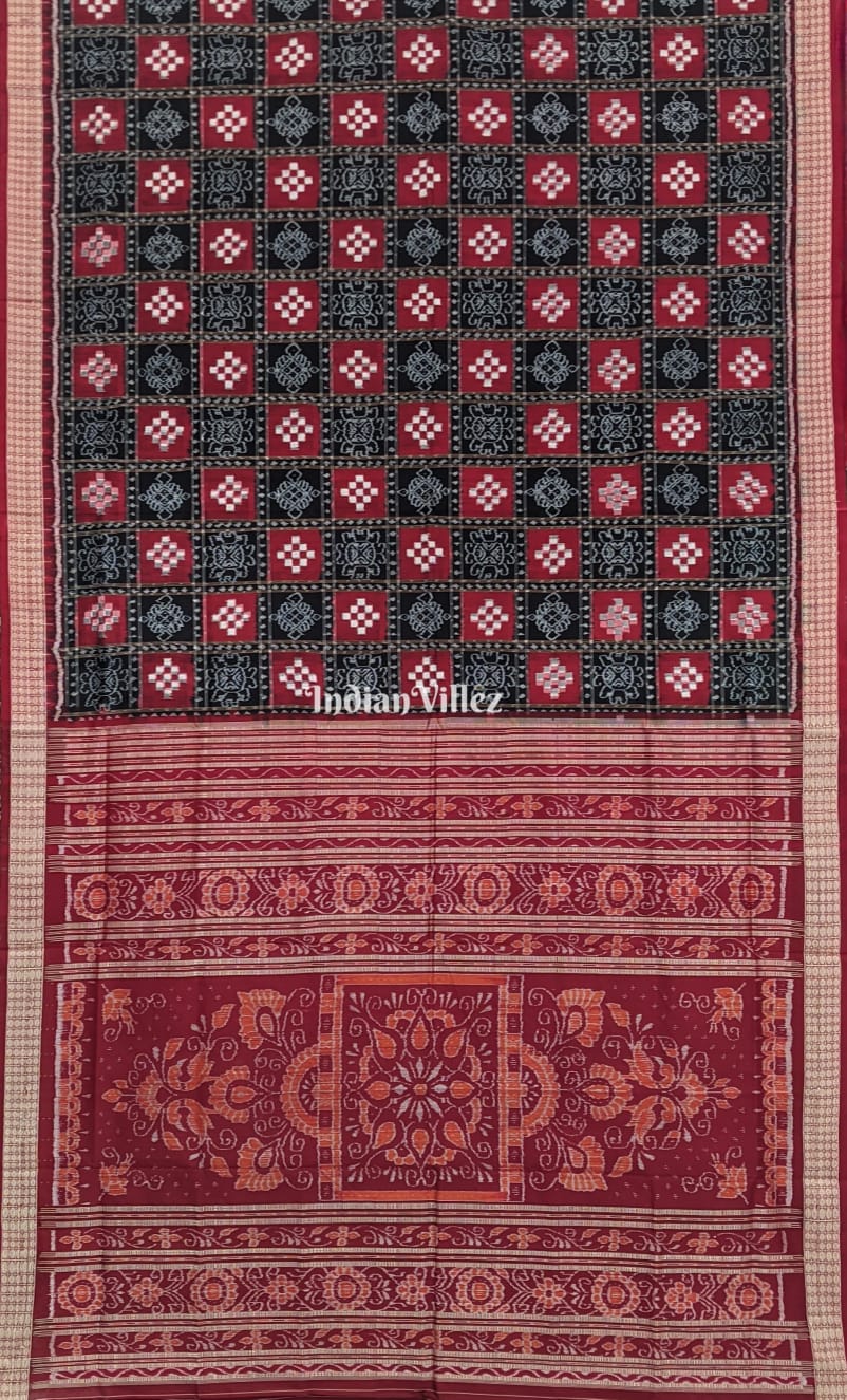 Black Red Body Pasapali Sambalpuri Silk Saree