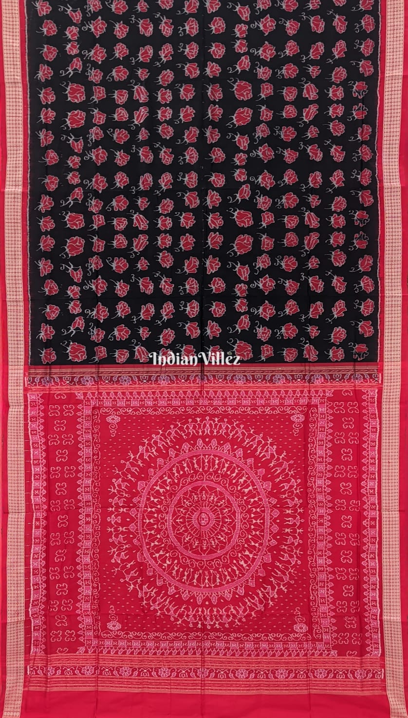 Black Rose Motif Sambalpuri Ikat Handloom Saree