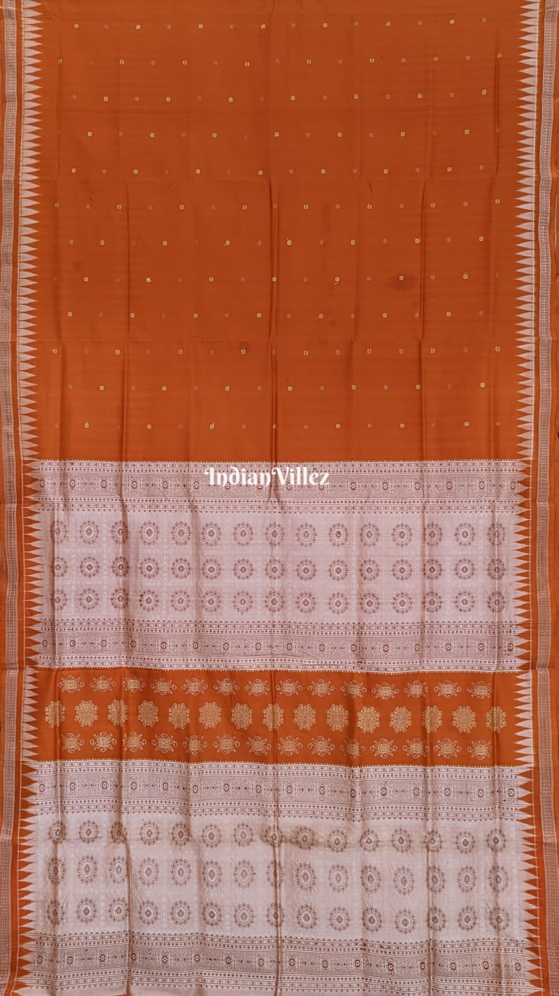 Rust Orange Sambalpuri Ikat Bomkai Silk Saree