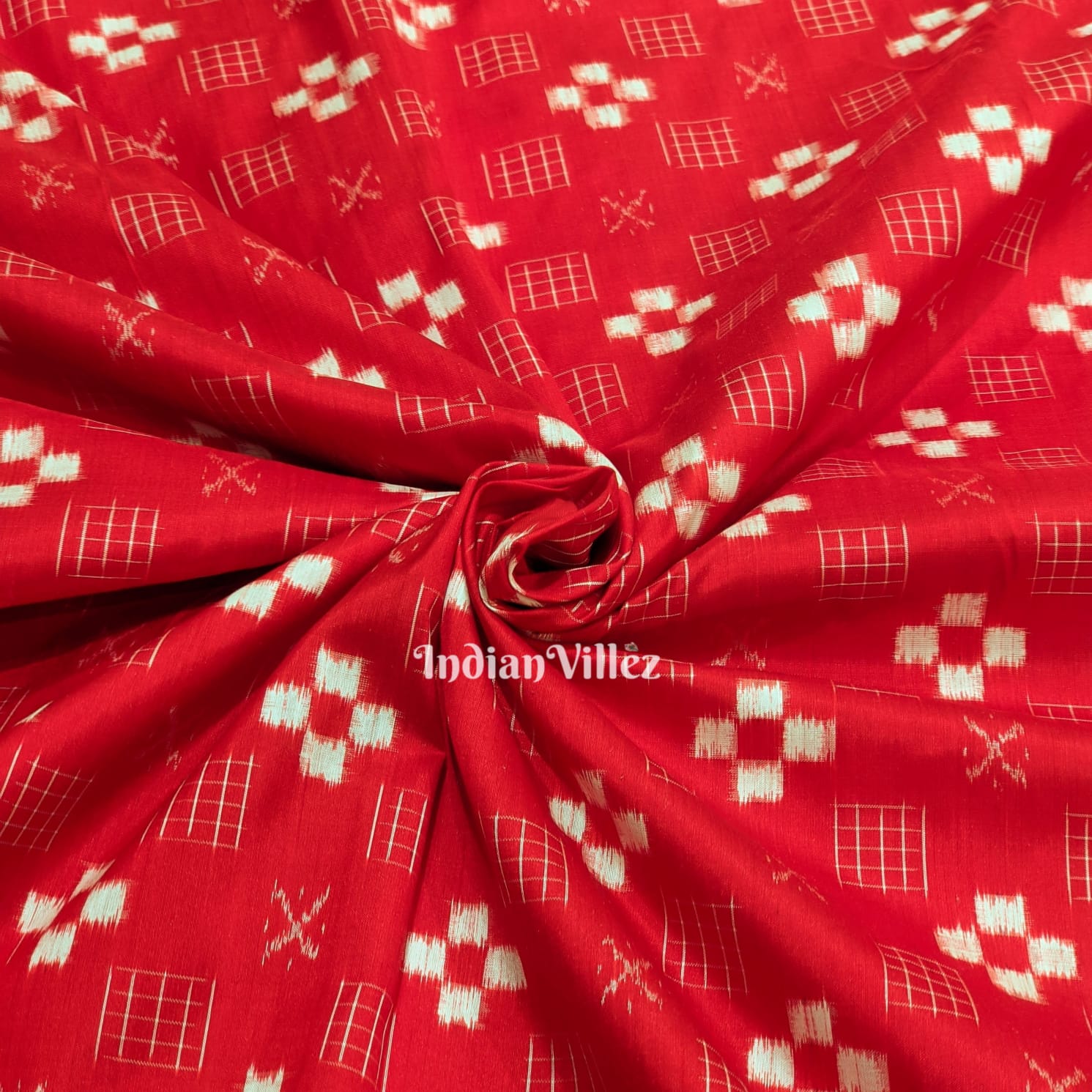 Red Pasapalli Motif Odisha Ikat Sambalpuri Silk Dress Material