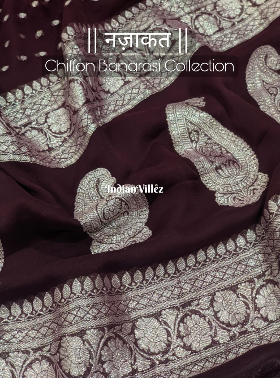 Chocolate Brown Khaddi Chiffon Banarasi Handloom Saree